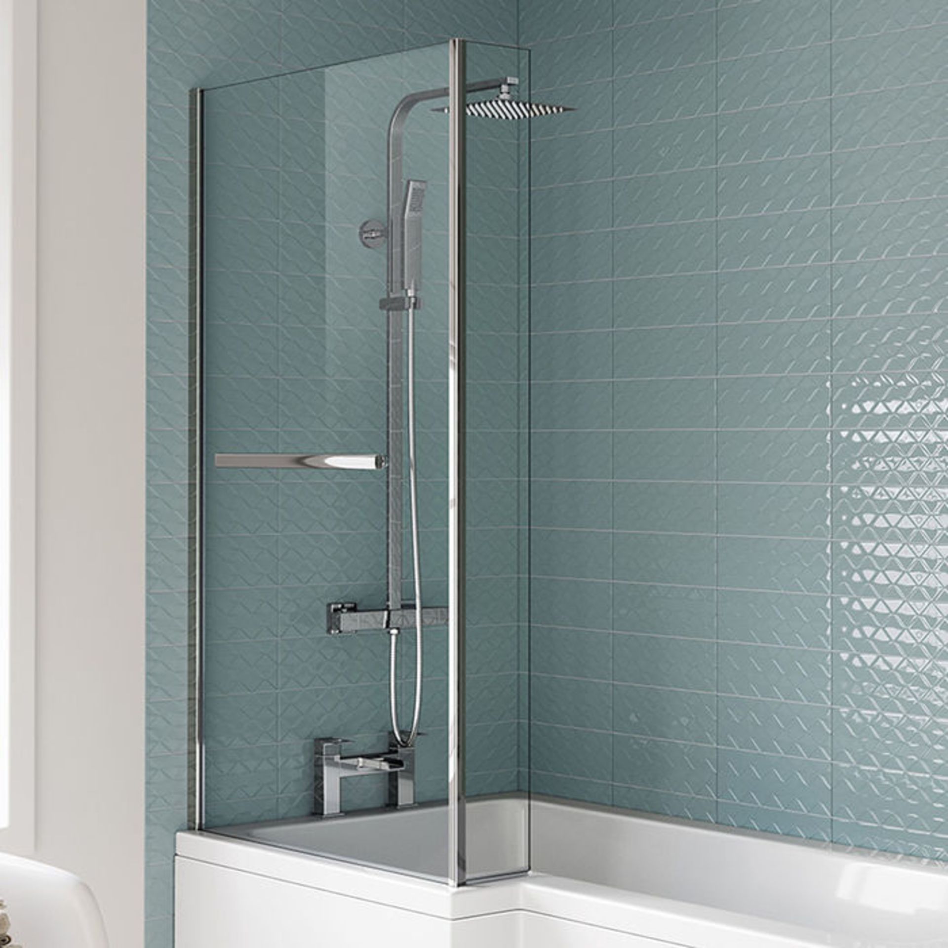 (PA101) 805mm - 6mm - EasyClean L Shape Bath Screen & Towel Rail. R 6mm Tempered Saftey Glass Screen