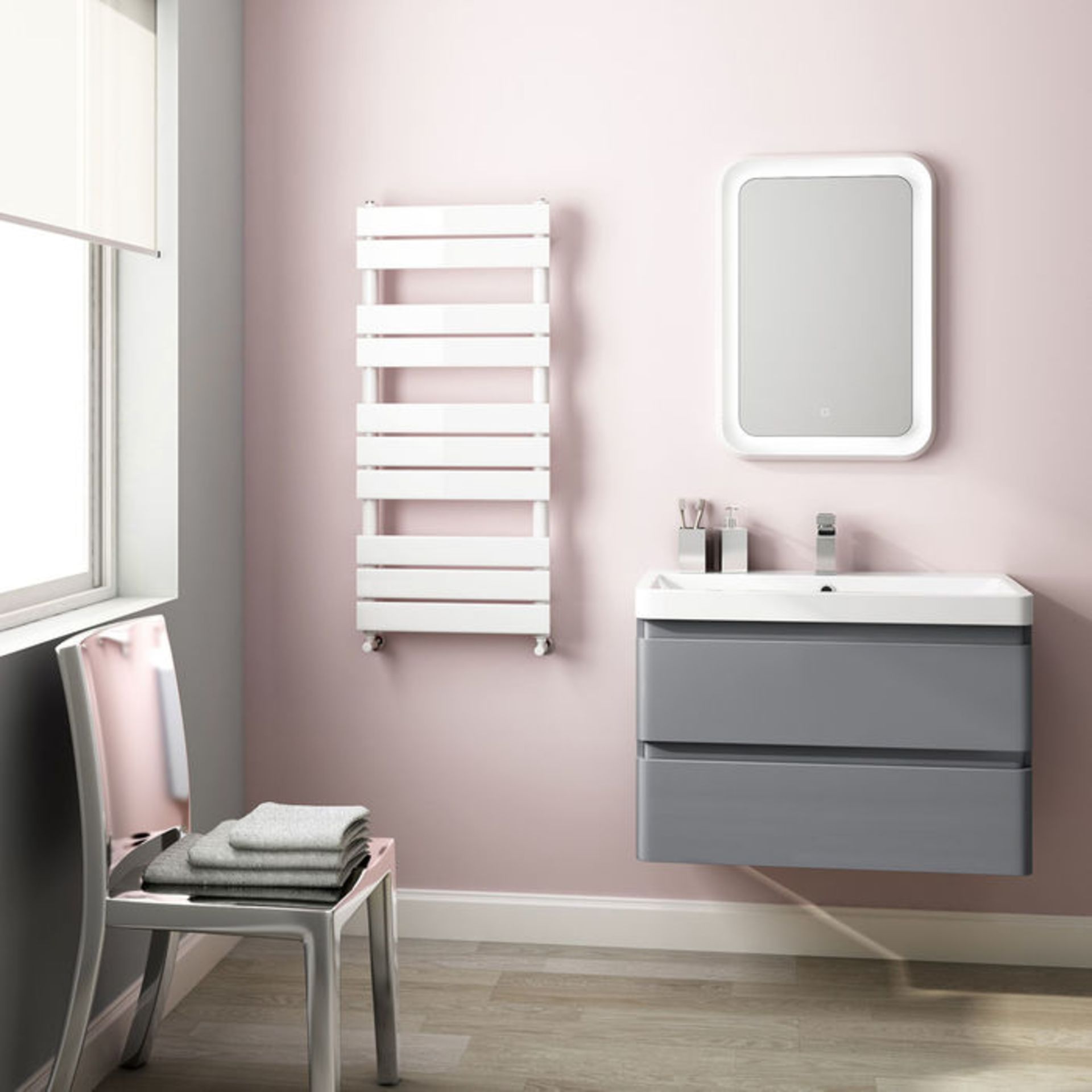 (ZA191) 1000x450mm White Flat Panel Ladder Towel Radiator. Made from low carbon steel with a high - Image 2 of 2