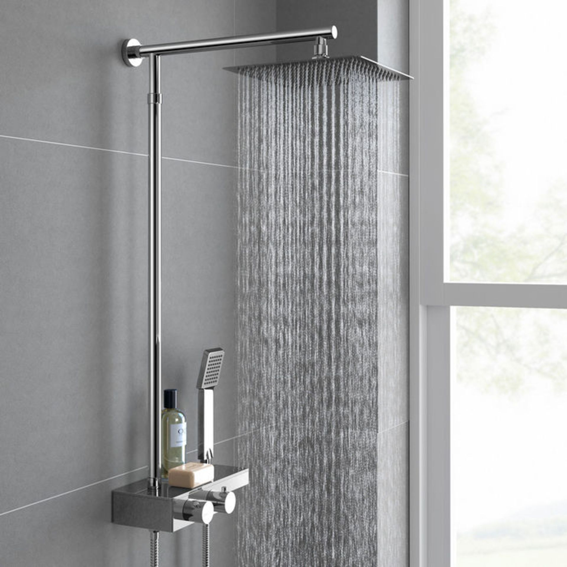 (P312) Square Exposed Thermostatic Shower Shelf, Kit & Large Head. Style meets function with our