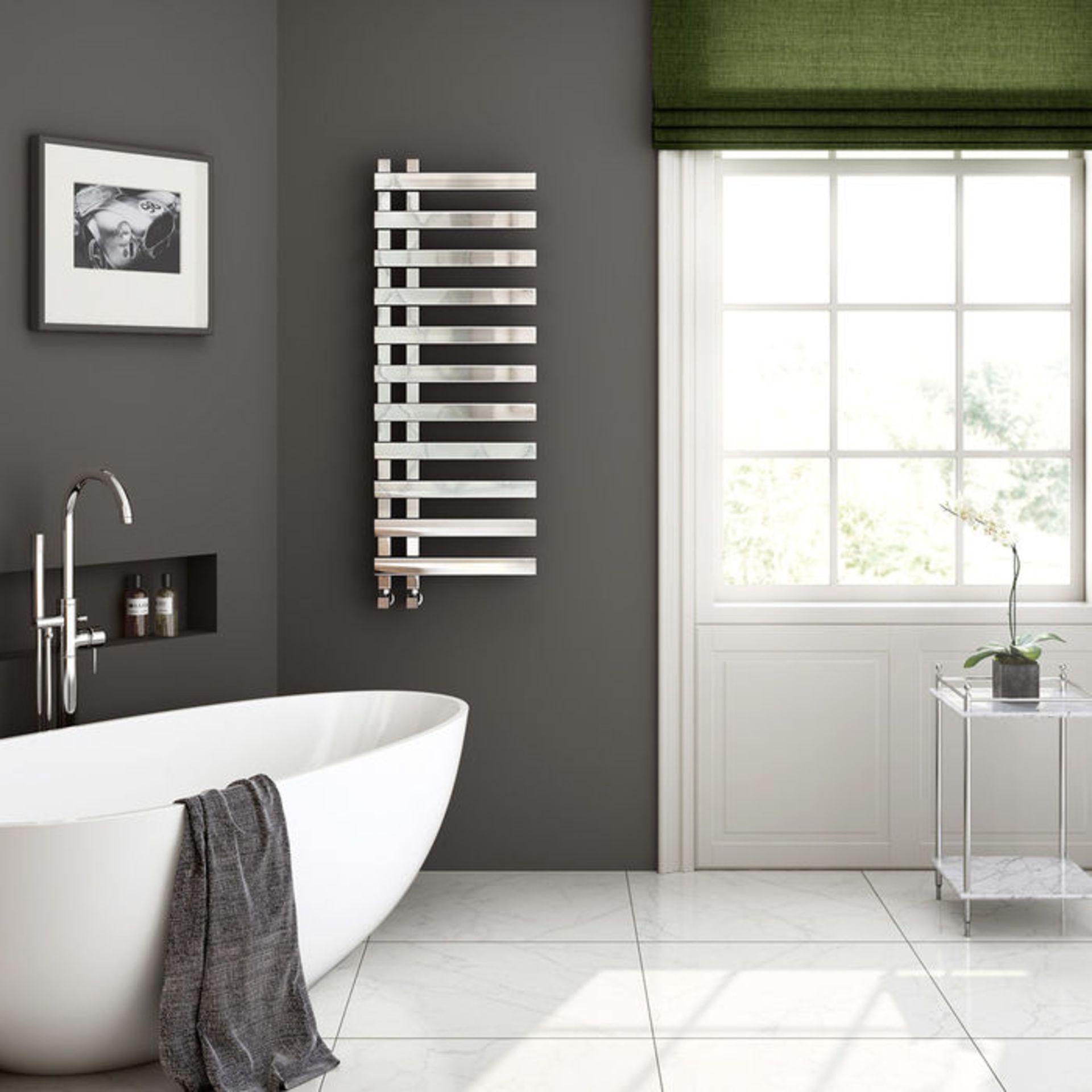 (P297) 1200x450mm Chrome Designer Towel Radiator - Flat Panel. Enjoy the convenience of a towel - Image 3 of 4