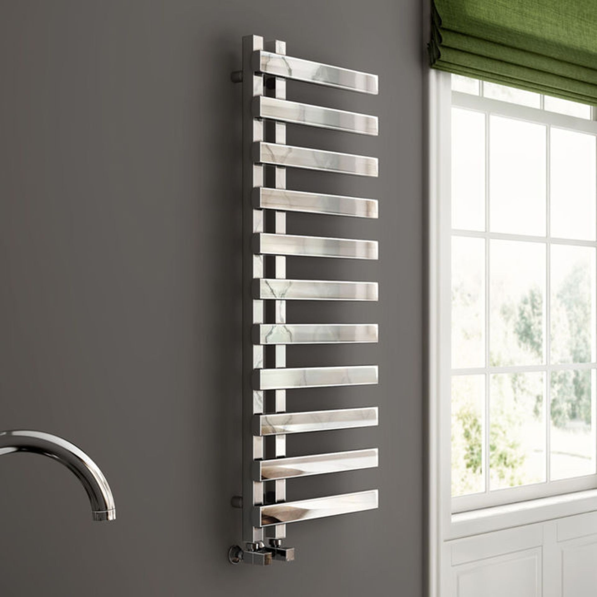 (P297) 1200x450mm Chrome Designer Towel Radiator - Flat Panel. Enjoy the convenience of a towel - Image 2 of 4