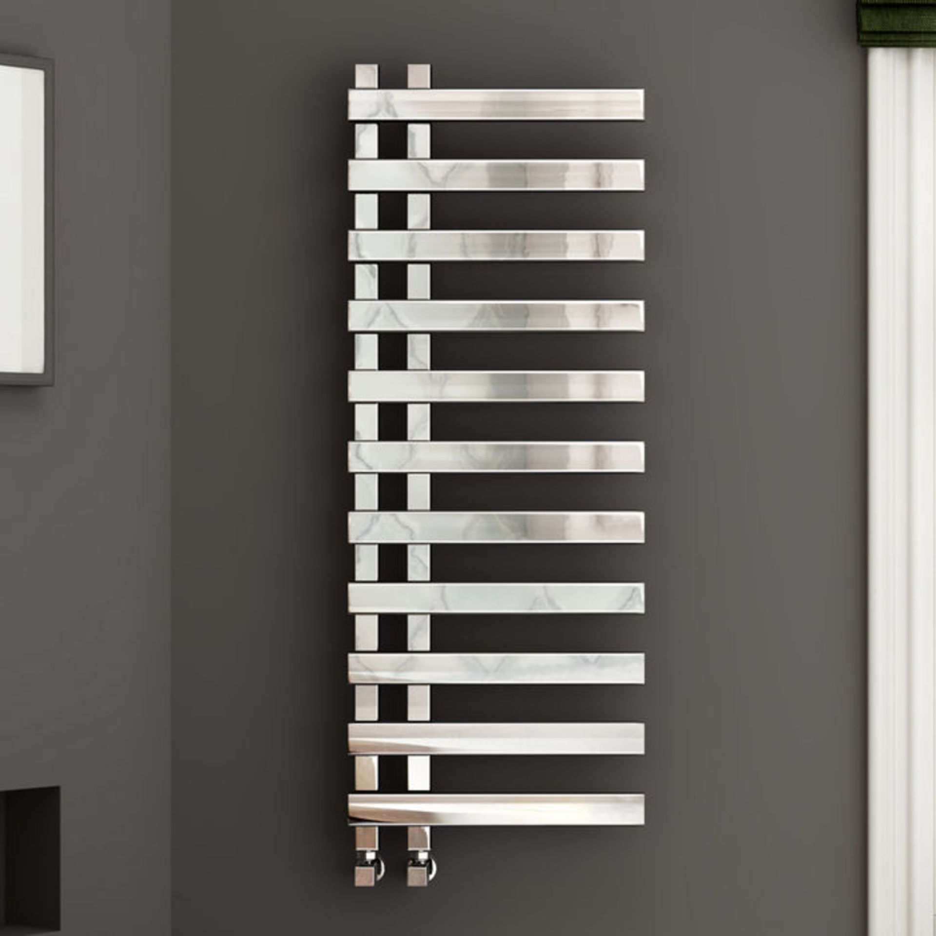 (P297) 1200x450mm Chrome Designer Towel Radiator - Flat Panel. Enjoy the convenience of a towel