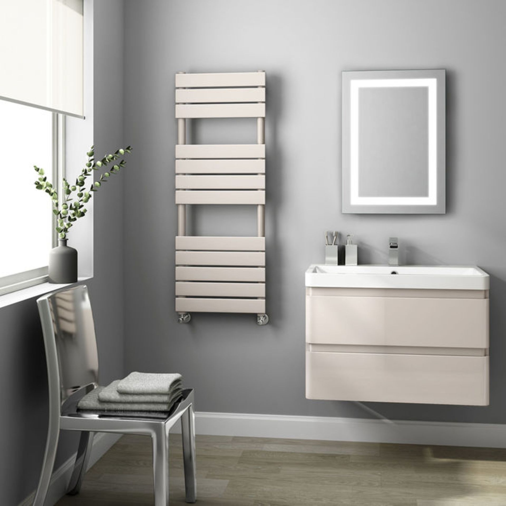 (W12) 1200x450mm Latte Flat Panel Ladder Towel Radiator. Made from high quality low carbon steel - Image 2 of 3
