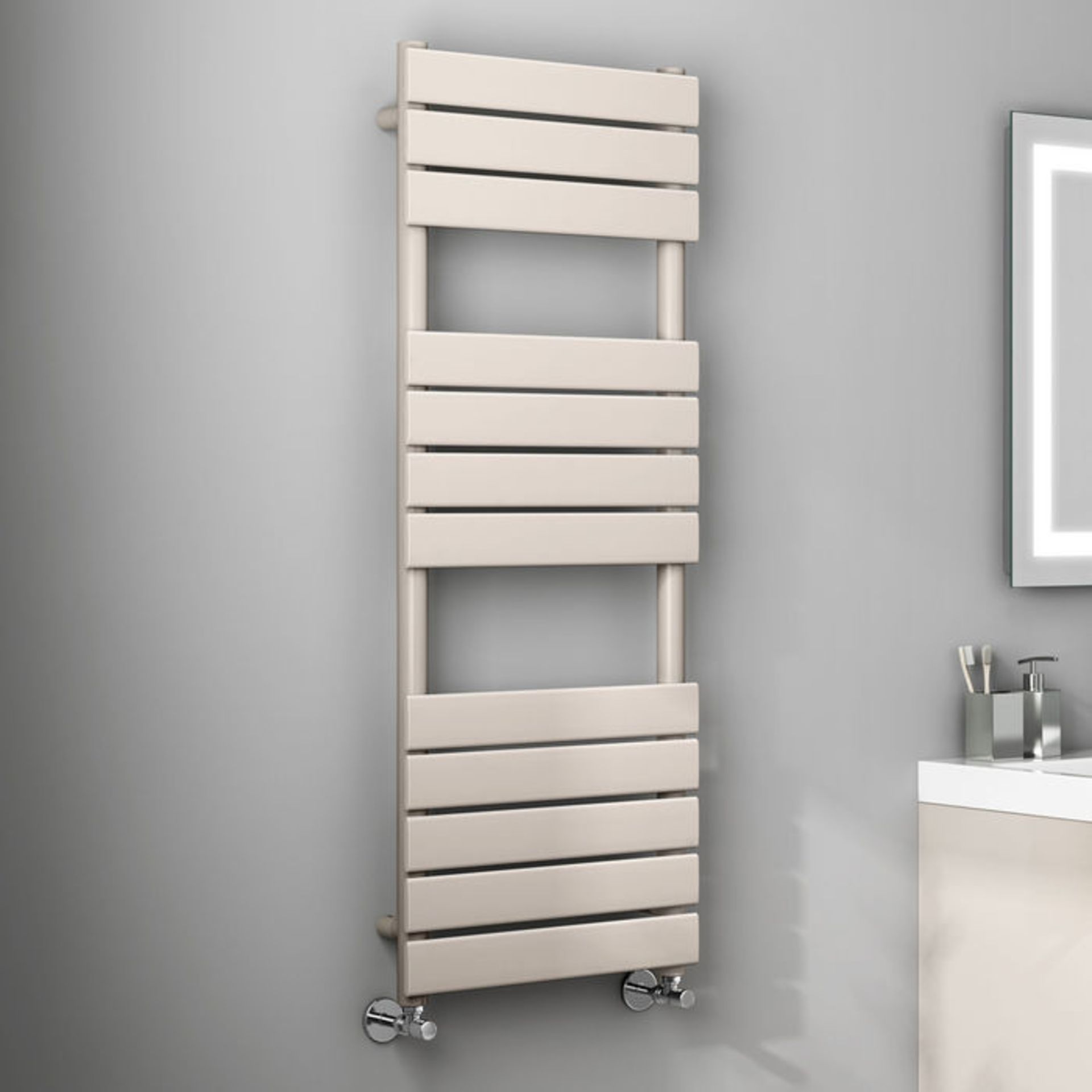 (W12) 1200x450mm Latte Flat Panel Ladder Towel Radiator. Made from high quality low carbon steel