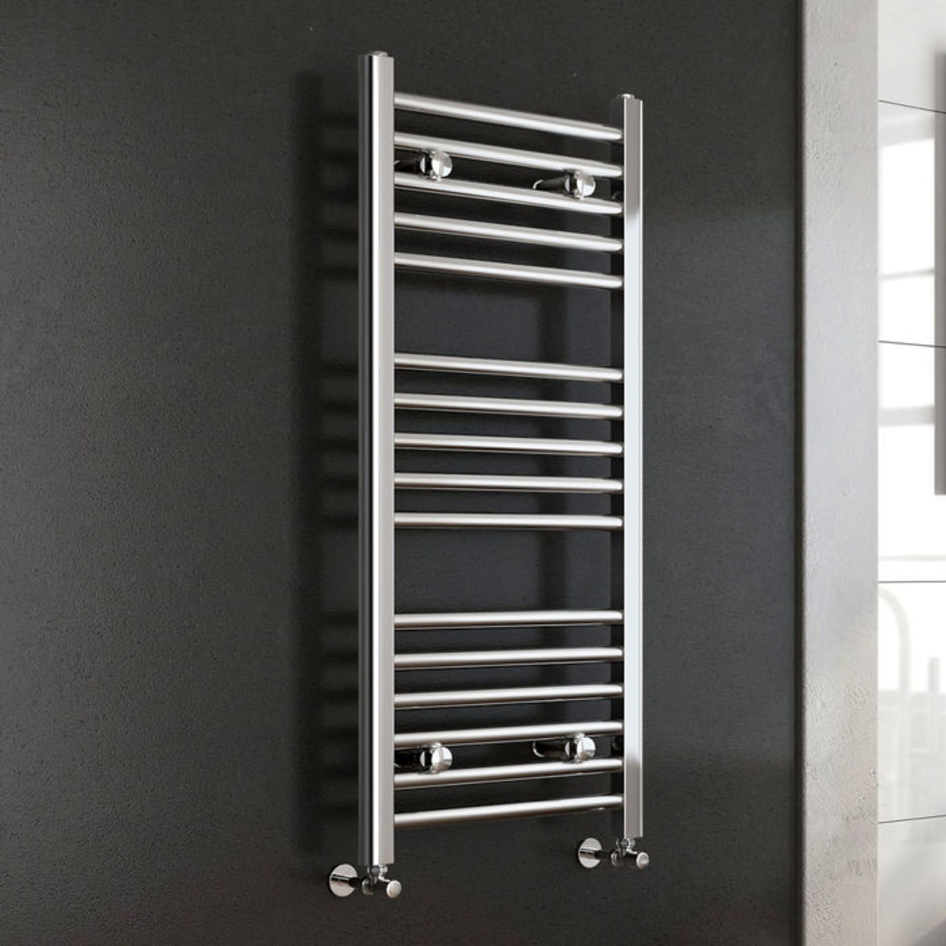 (W8) 1000x450mm - 25mm Tubes - Chrome Heated Straight Rail Ladder Towel Radiator. This premium range