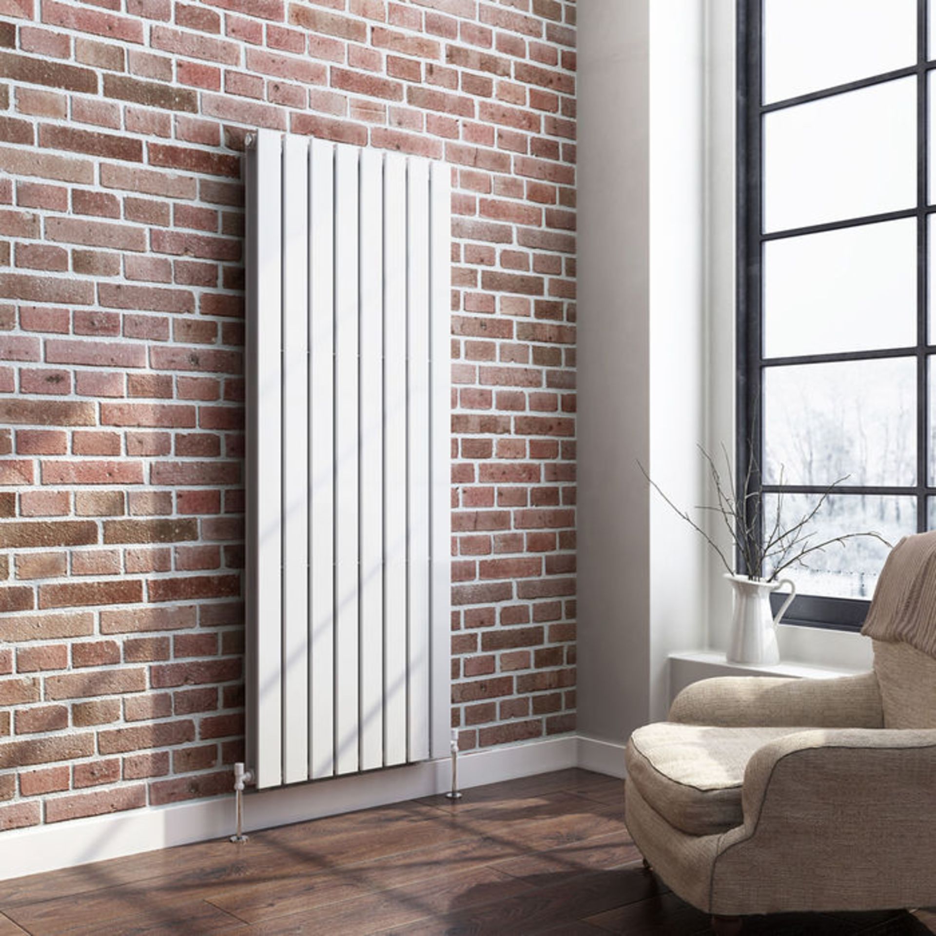 (AH49) 1600x608mm Gloss White Double Flat Panel Vertical Radiator. RRP £499.99. Made from high - Image 2 of 2