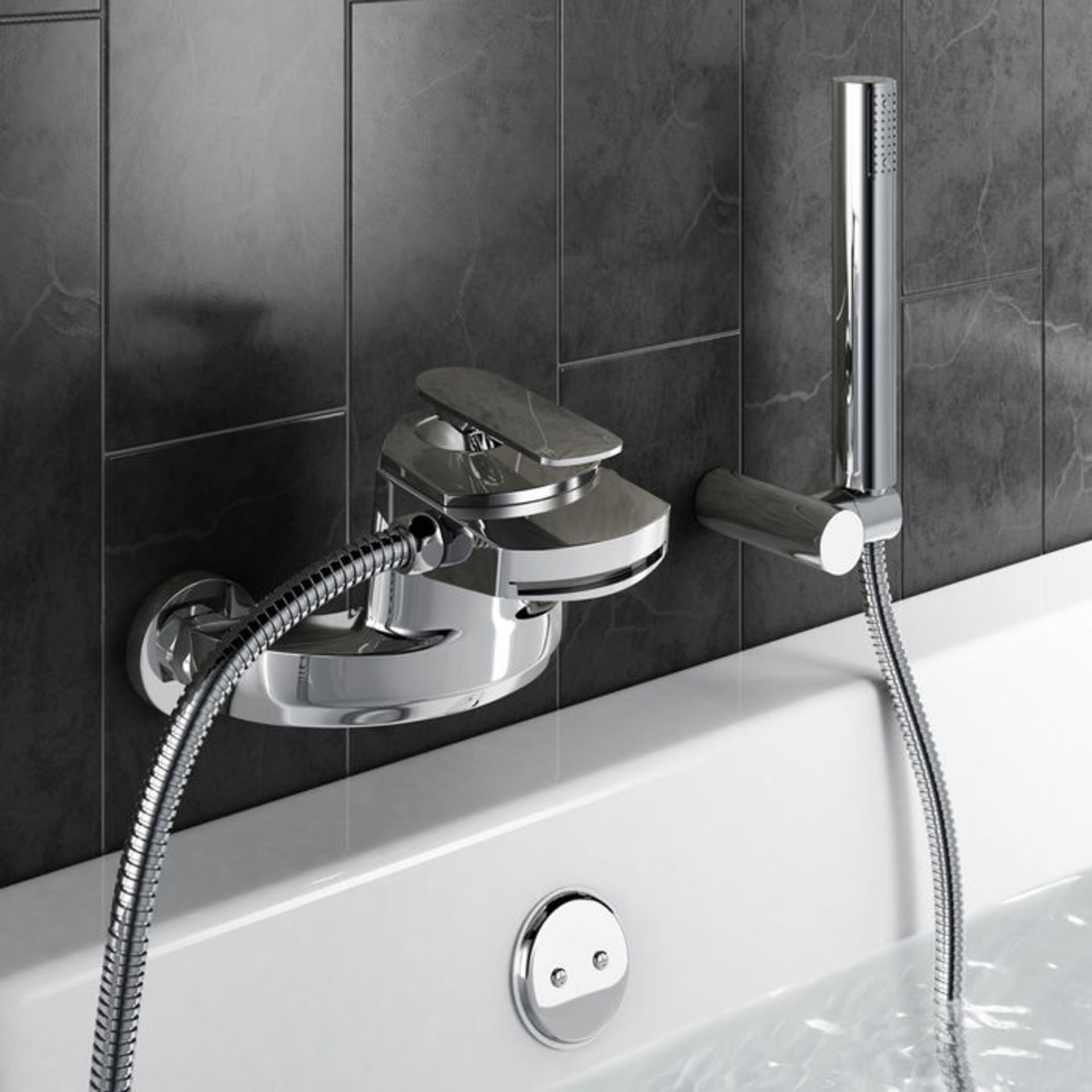 (PJ125) Oshi Wall Mounted Waterfall Bath Tap with Hand Held Shower Head Chrome Plated Solid Brass