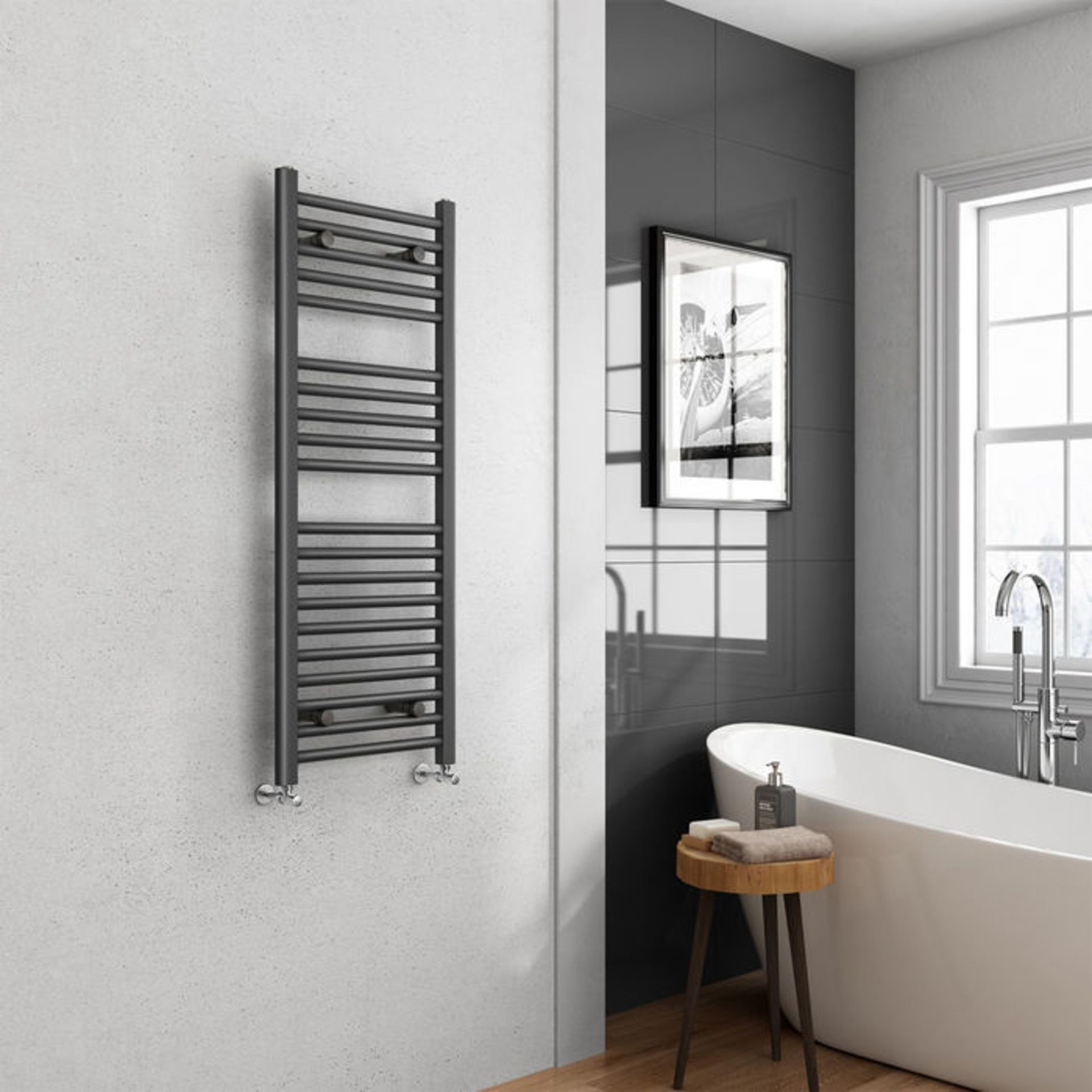 (AL7) 1200x450mm - 25mm Tubes - Anthracite Heated Straight Rail Ladder Towel Radiator. This - Image 2 of 3