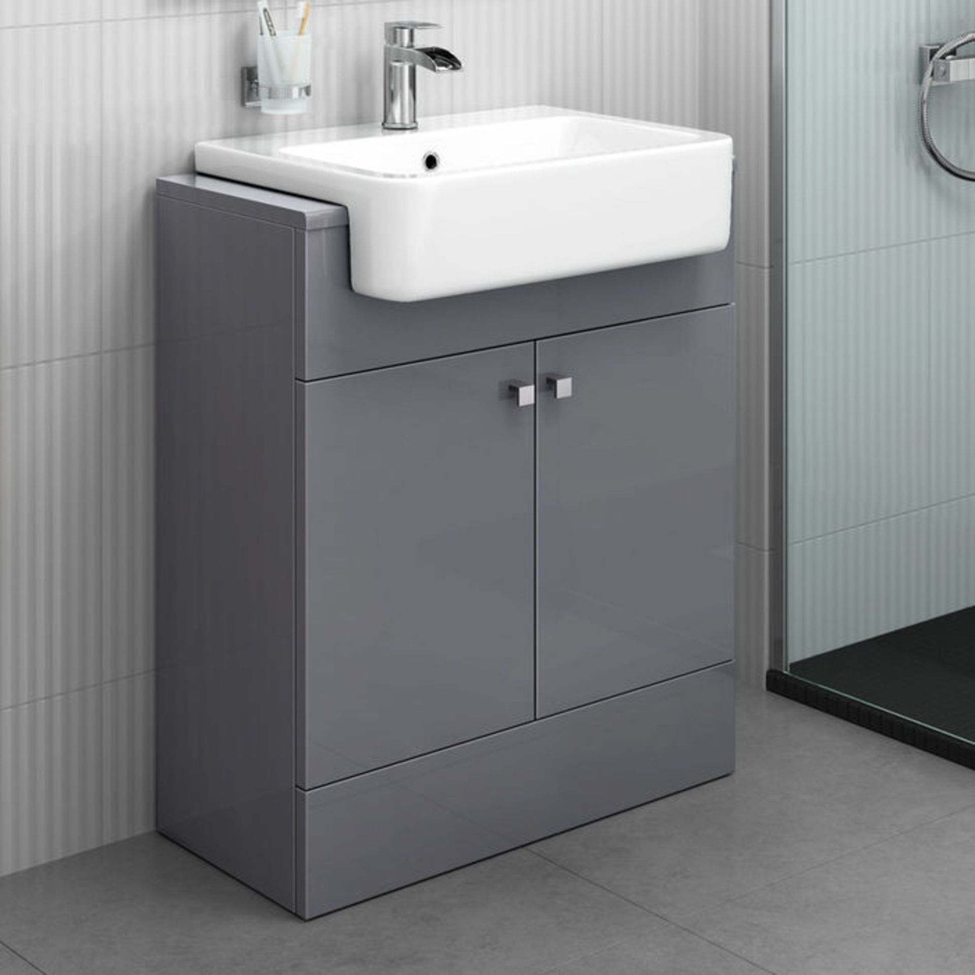 (AL5) 660mm Harper Gloss Grey Basin Vanity Unit - Floor Standing. RRP £499.99. Comes complete with