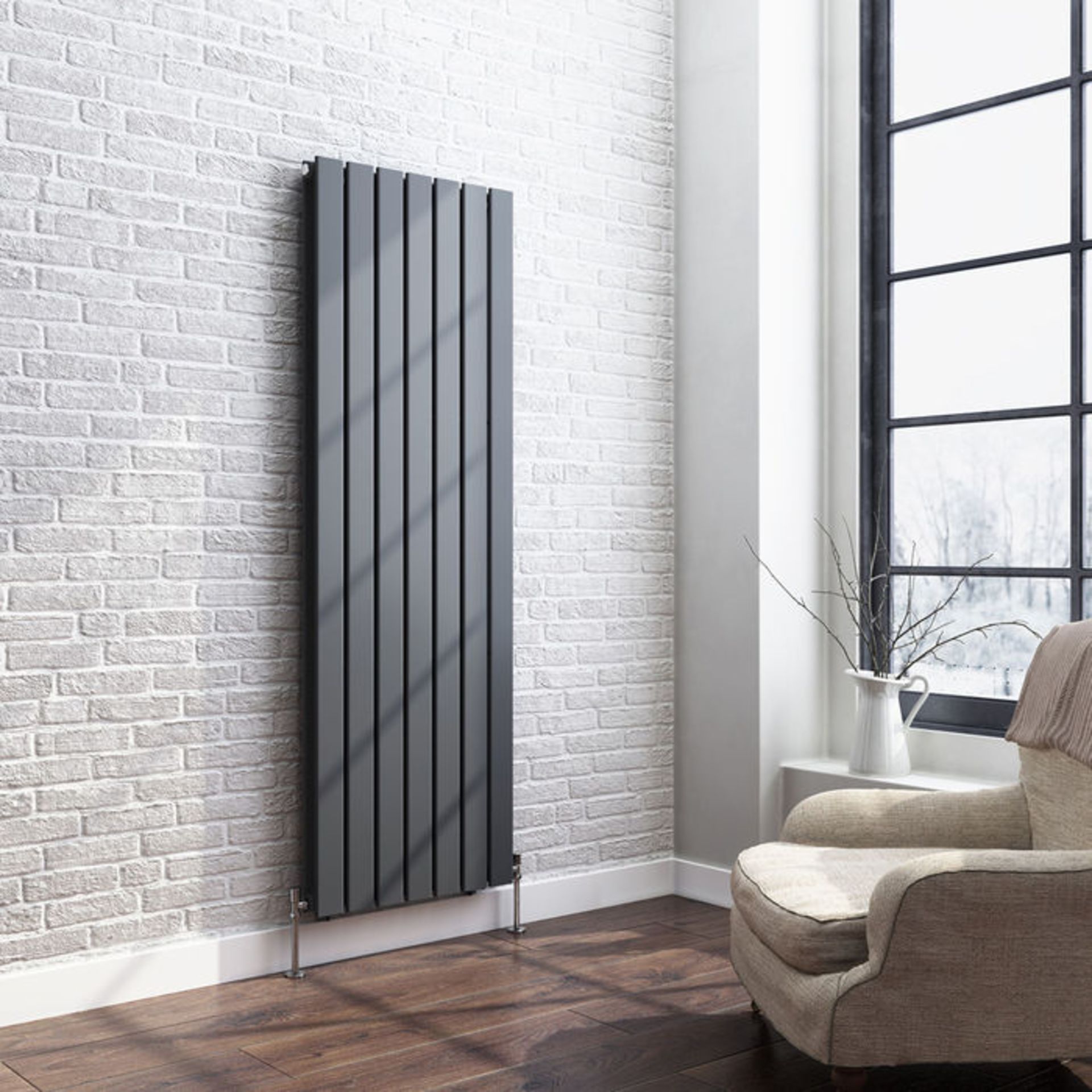 (AL13) 1600x532mm Anthracite Double Flat Panel Vertical Radiator. RRP £499.99. Made from high - Image 2 of 4