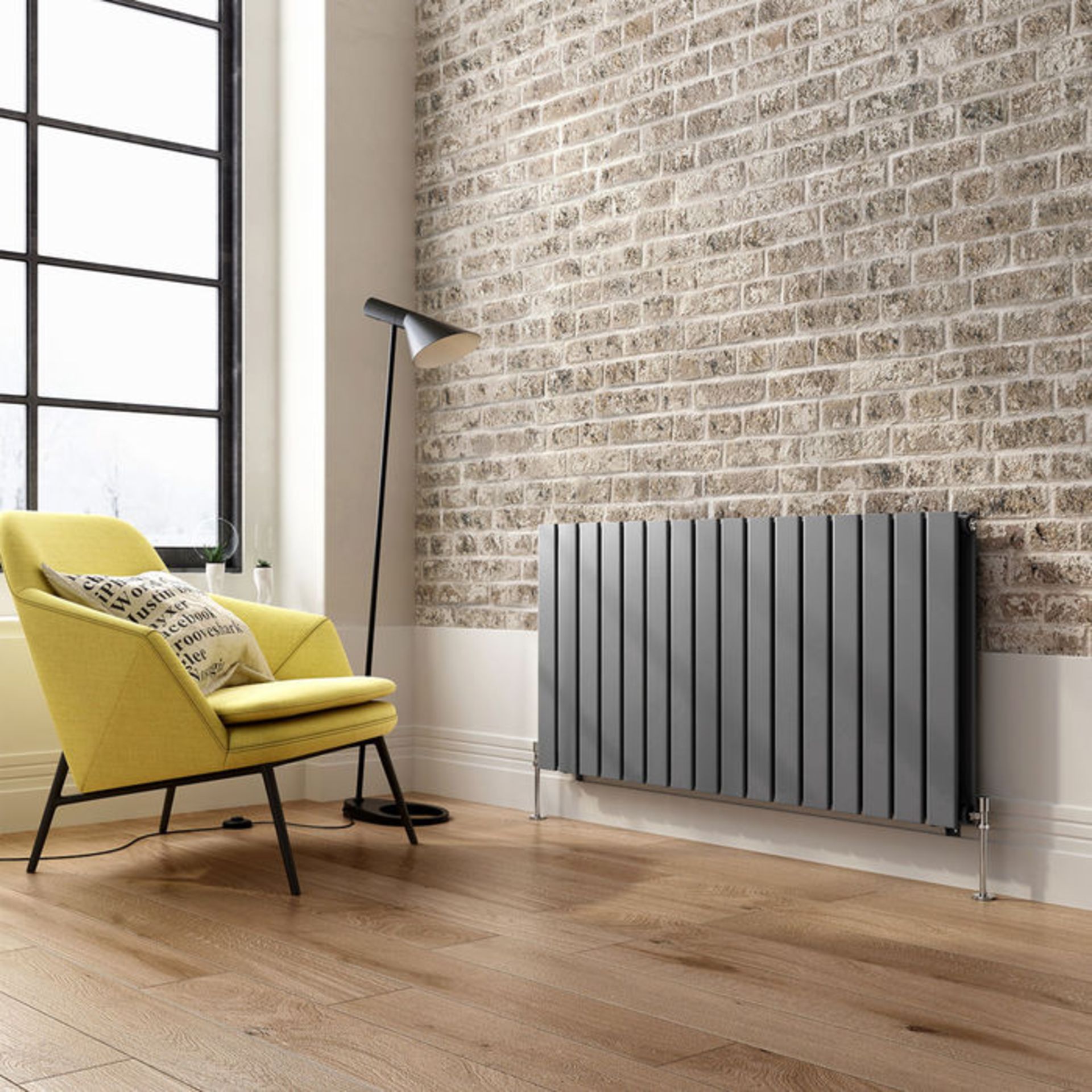 (AL219) 600x1210mm Anthracite Double Flat Panel Horizontal Radiator. RRP £224.99. Made with low - Image 2 of 6