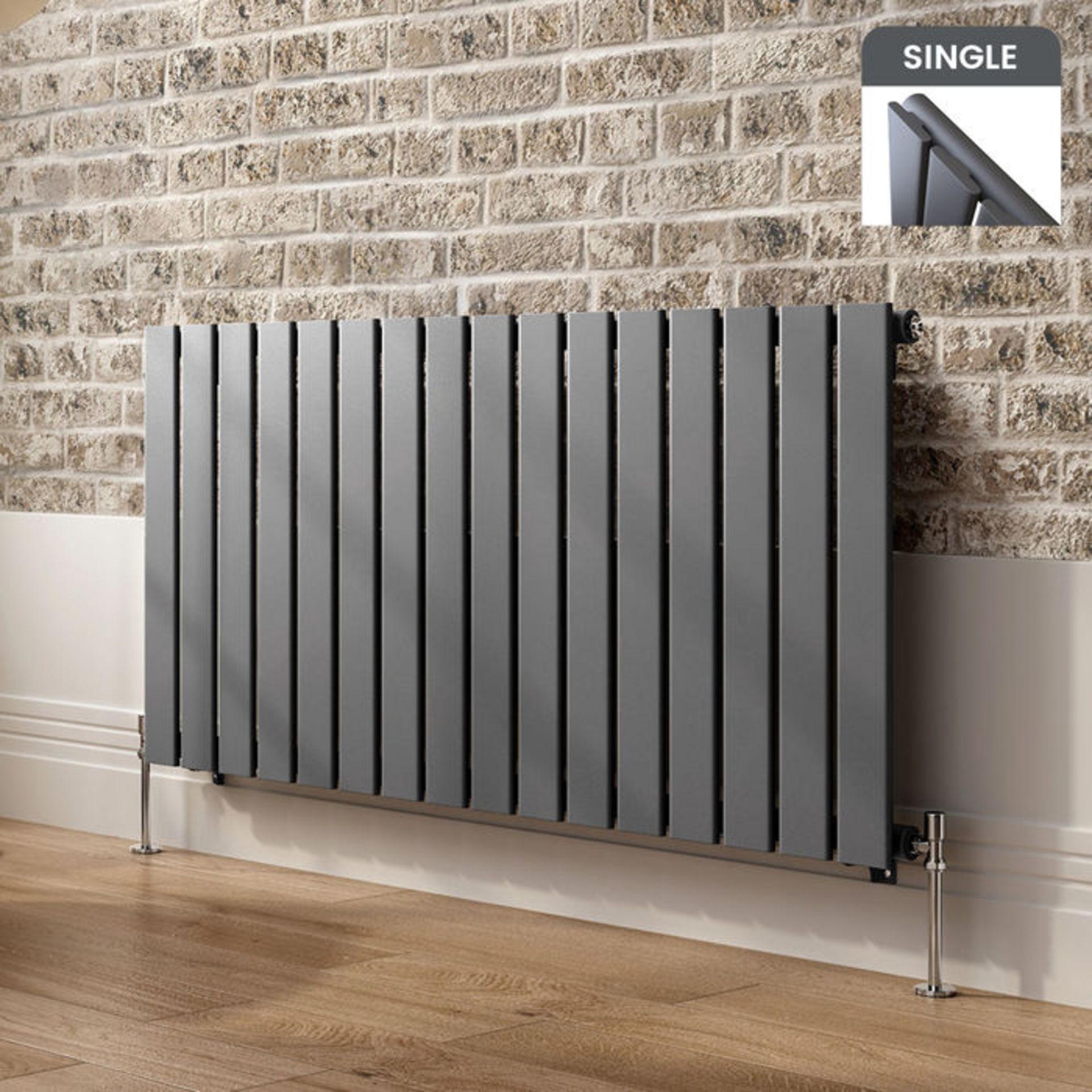 (AL213) 600x1212mm Anthracite Single Flat Panel Horizontal Radiator. Made from high grade low carbon