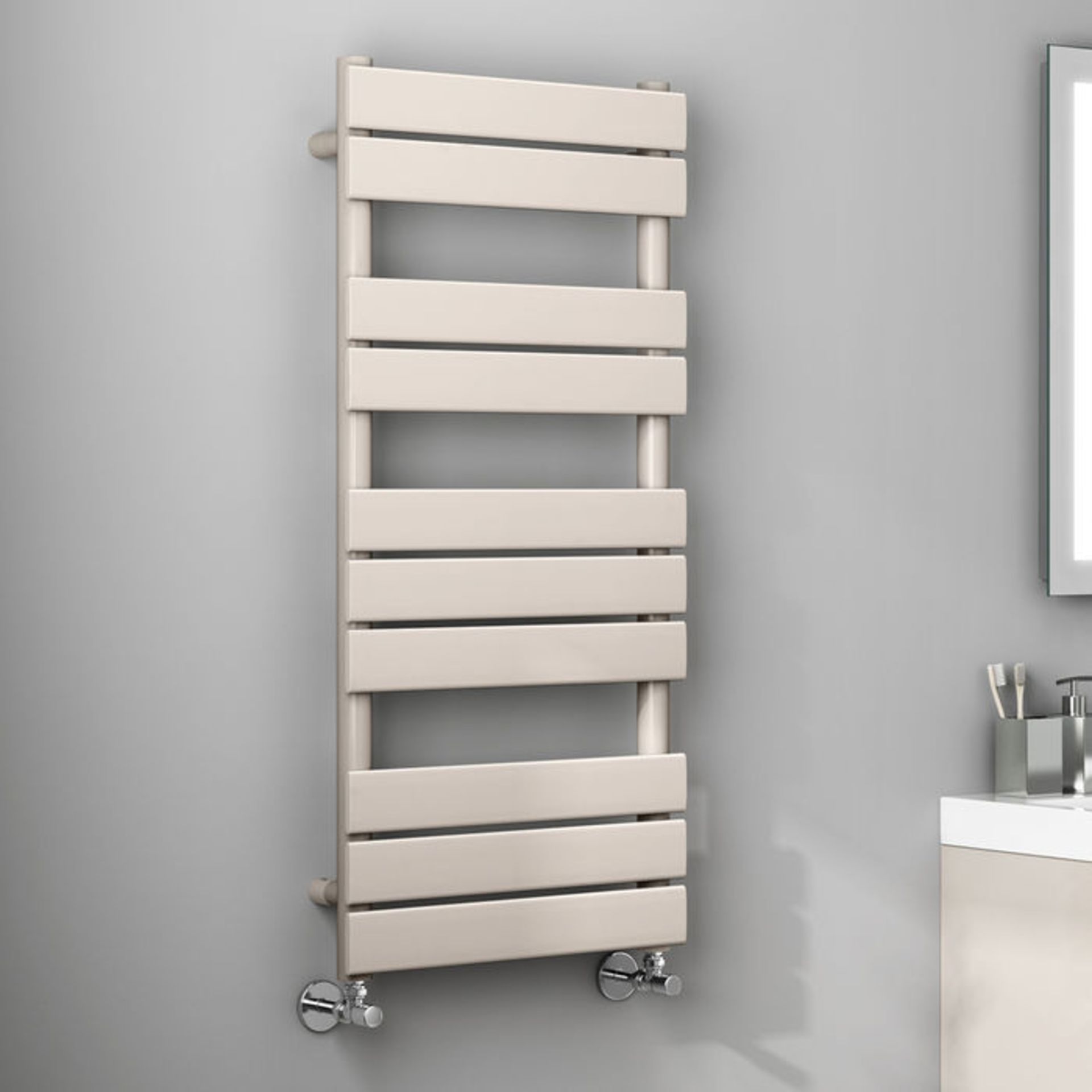 (W11) 1000x450mm Latte Flat Panel Ladder Towel Radiator. Made from high quality low carbon steel