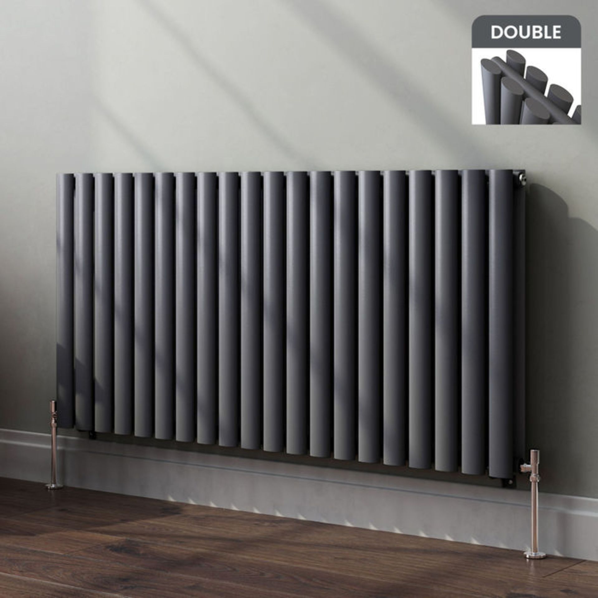 (AL130) 600x1200mm Anthracite Double Panel Oval Tube Horizontal Radiator. RRP £499.99. Made from - Image 2 of 3