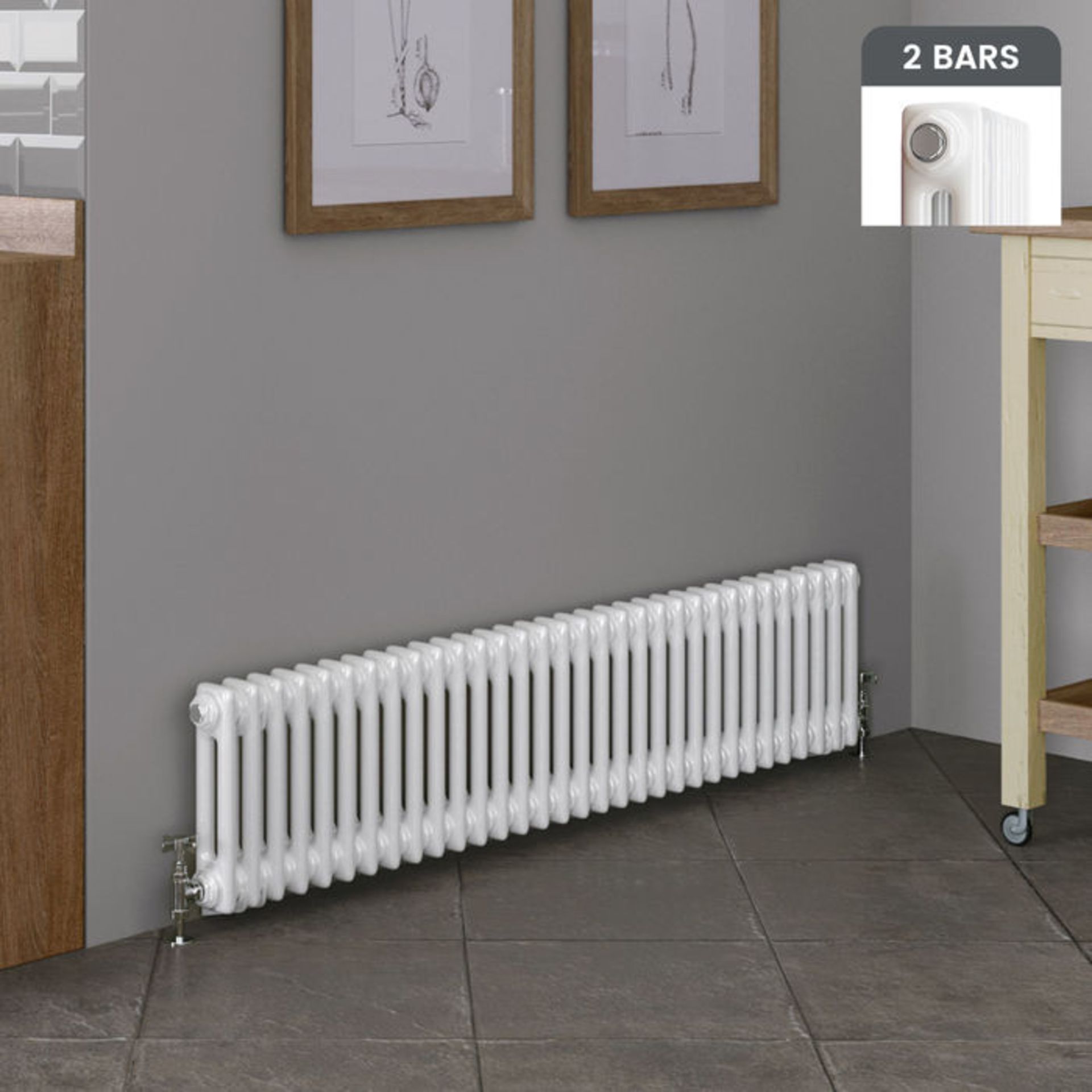 (AL14) 300x1458mm White Double Panel Horizontal Colosseum Traditional Radiator. RRP £519.99. Made - Image 2 of 3