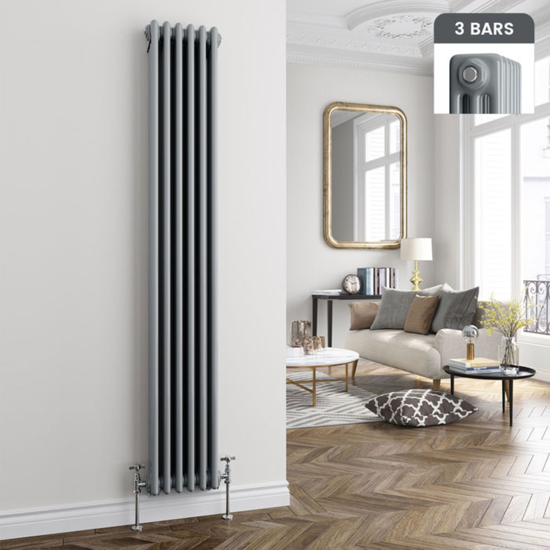 (AL16) 1800x290mm Earl Grey Triple Panel Vertical Colosseum Traditional Radiator. RRP £389.99.