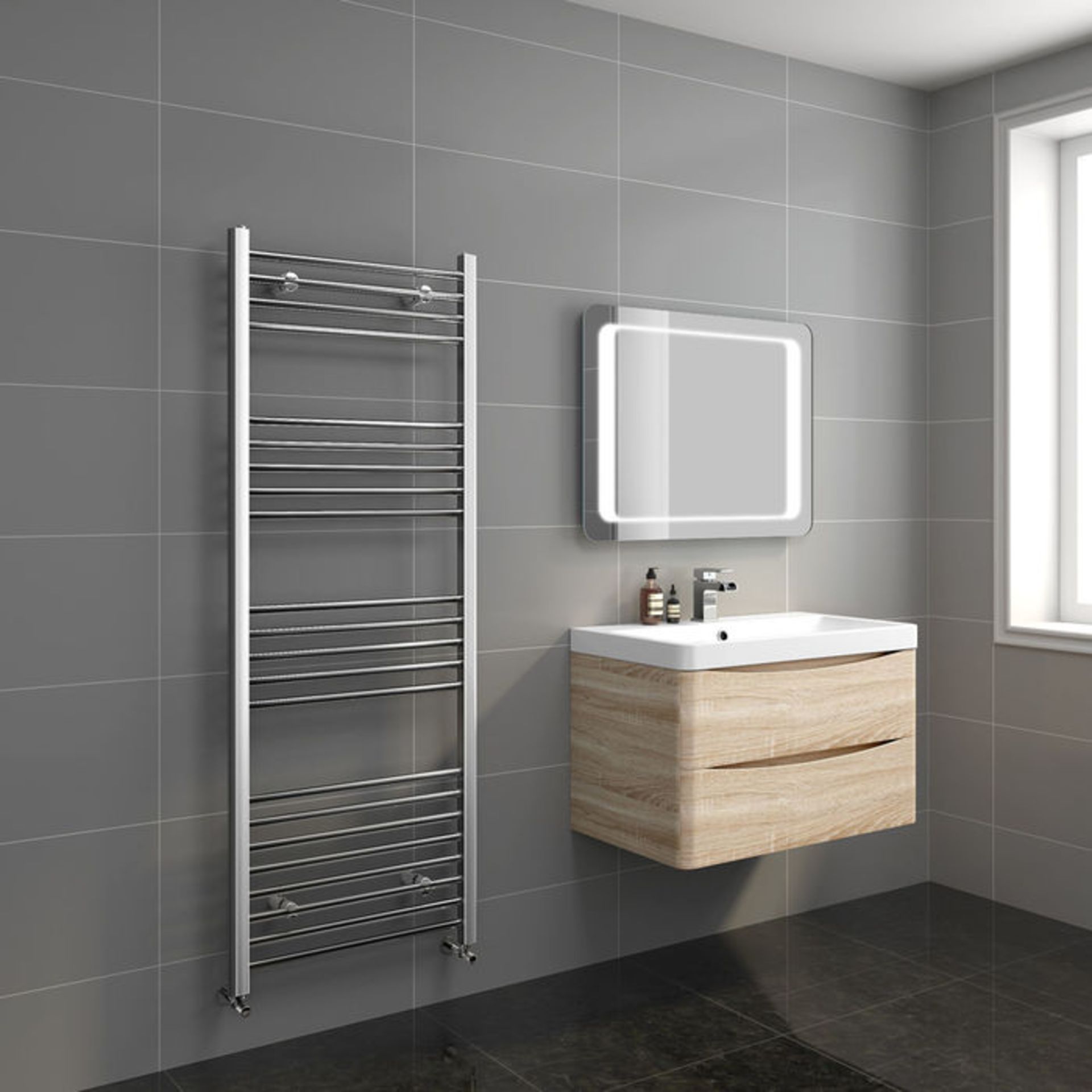 (AL8) 1600x600mm - 20mm Tubes - Chrome Heated Straight Rail Ladder Towel Radiator. Made from - Image 2 of 3