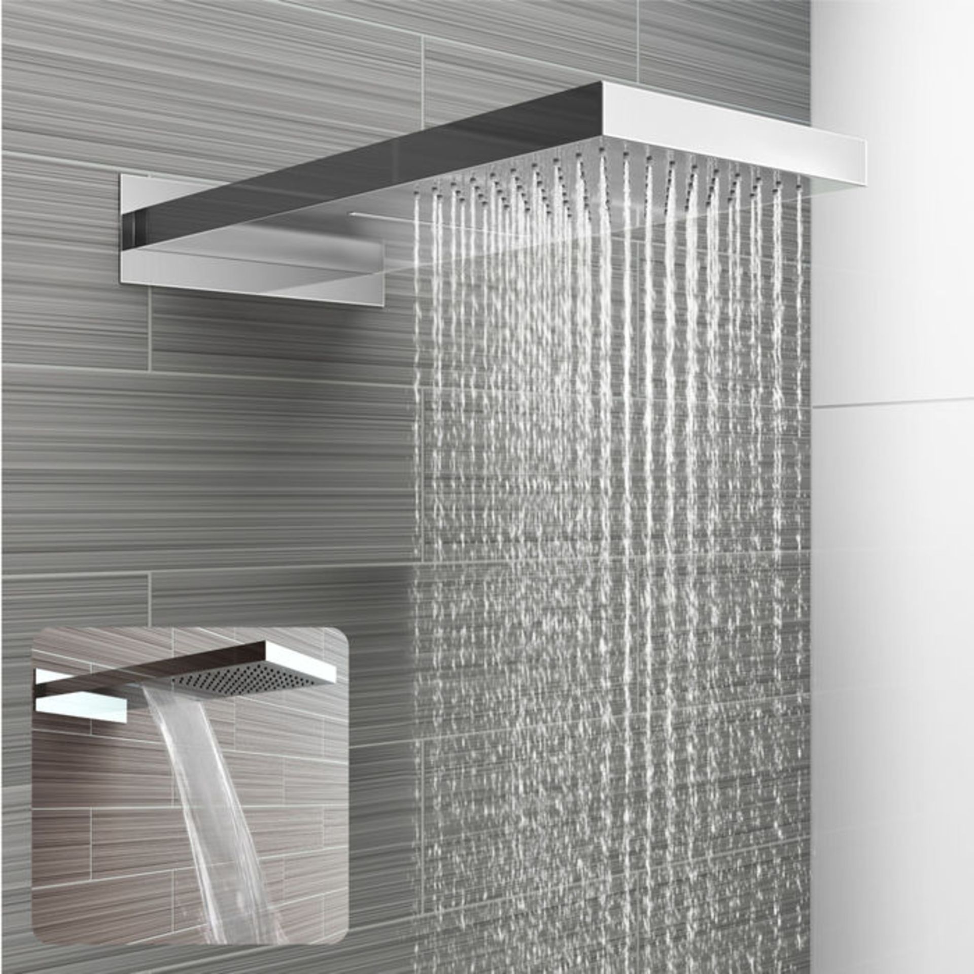 (AL24) Stainless Steel 230x500mm Waterfall Shower Head. RRP £374.98. Dual function waterfall and