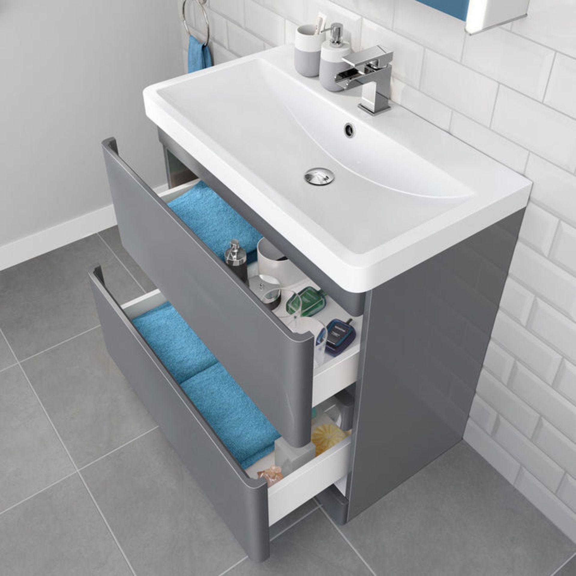 (AL59) 800mm Denver II Gloss Grey Built In Basin Drawer Unit - Floor Standing. RRP £499.99. Comes - Image 2 of 4