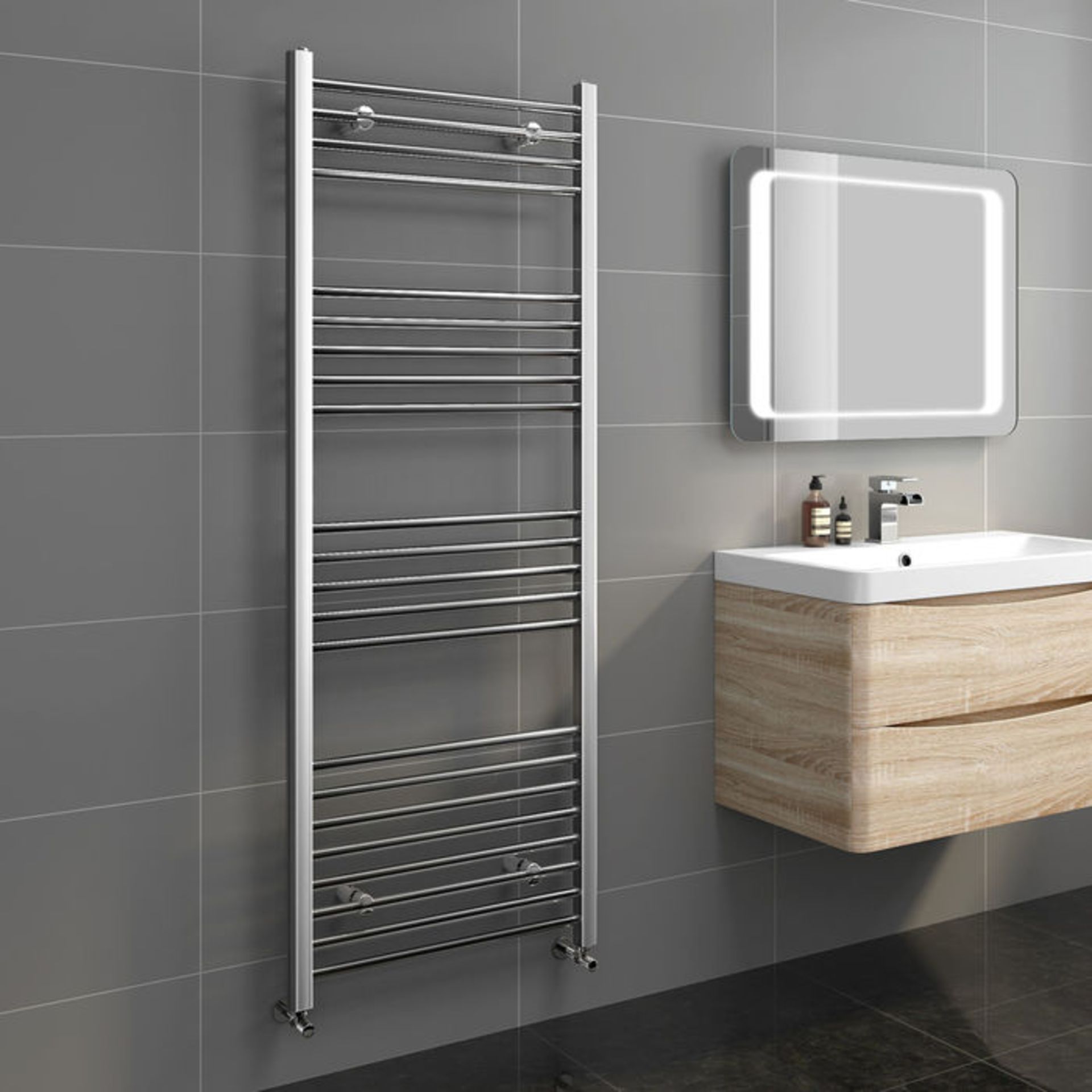 (AL8) 1600x600mm - 20mm Tubes - Chrome Heated Straight Rail Ladder Towel Radiator. Made from