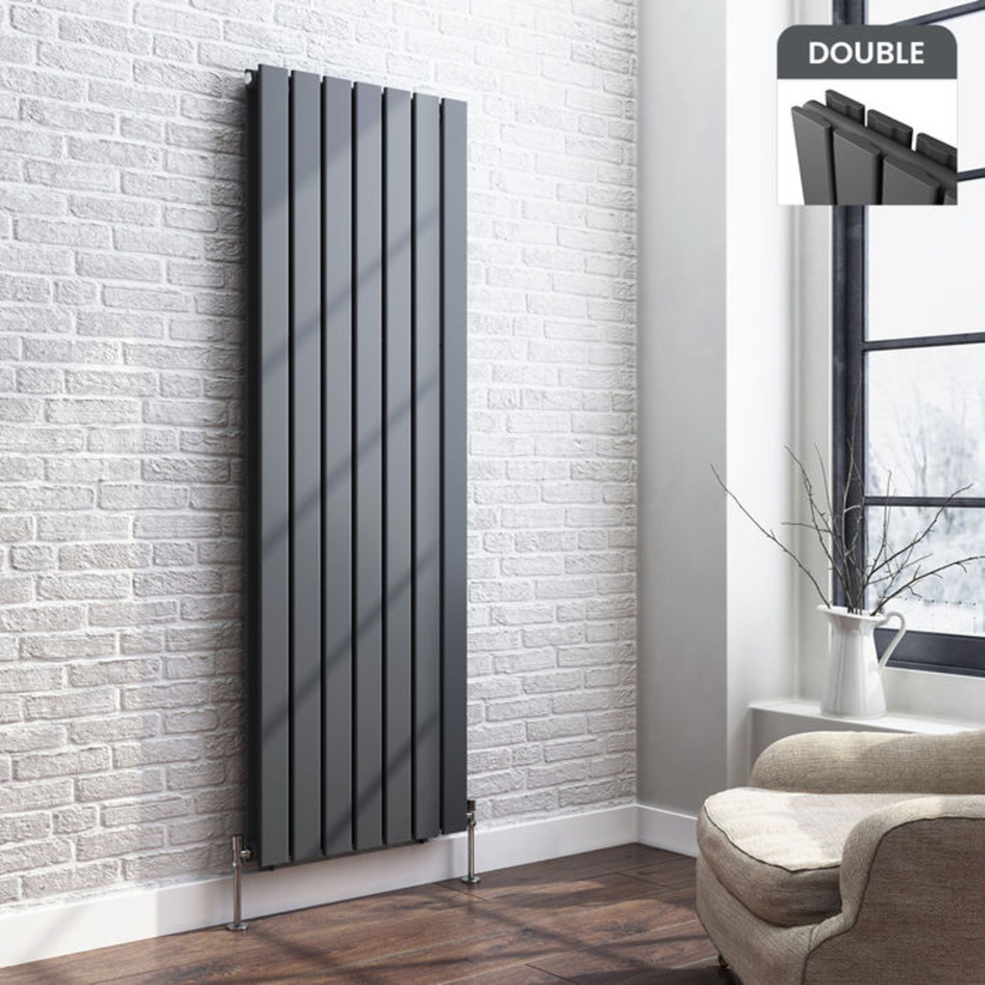 (AL13) 1600x532mm Anthracite Double Flat Panel Vertical Radiator. RRP £499.99. Made from high