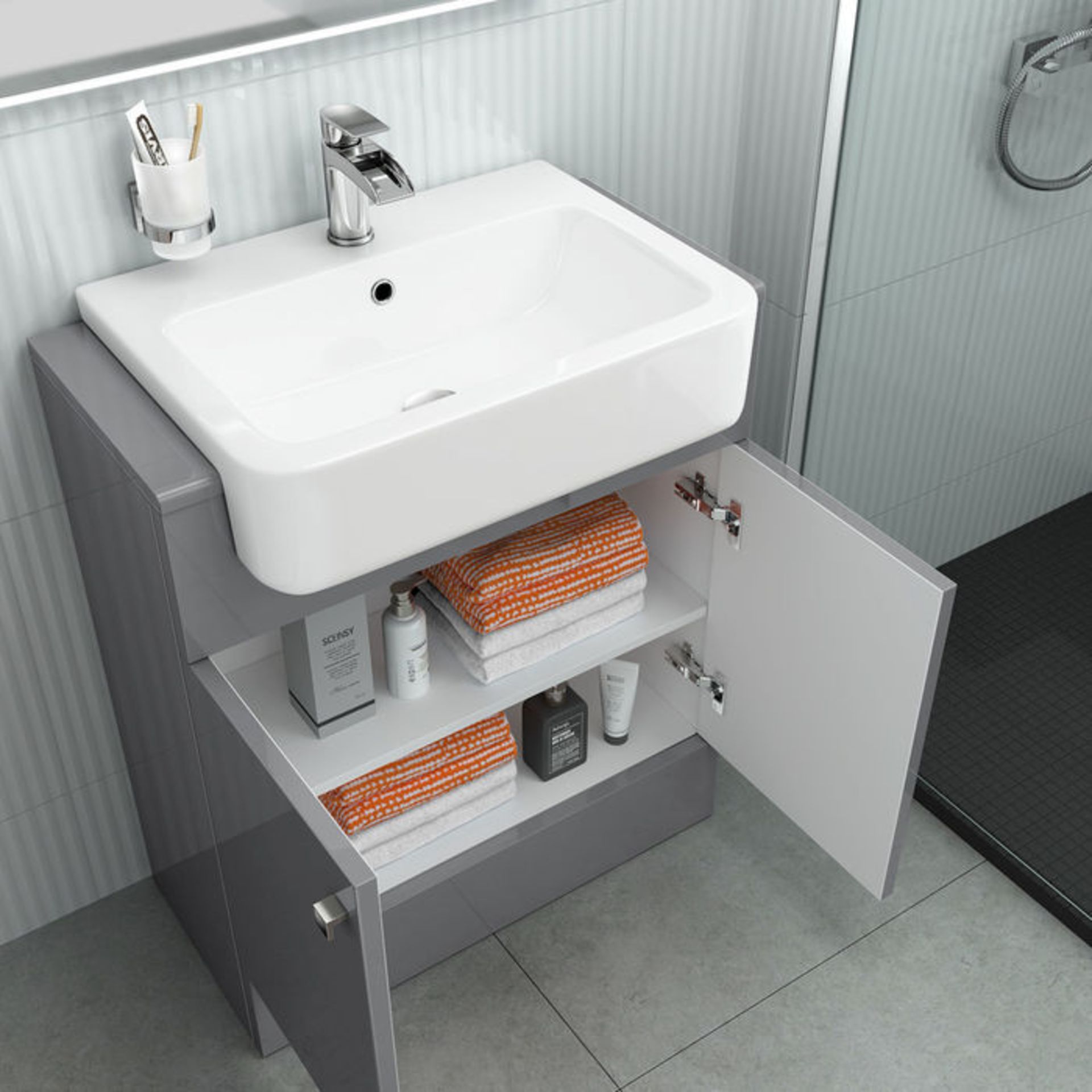 (AL5) 660mm Harper Gloss Grey Basin Vanity Unit - Floor Standing. RRP £499.99. Comes complete with - Image 2 of 4