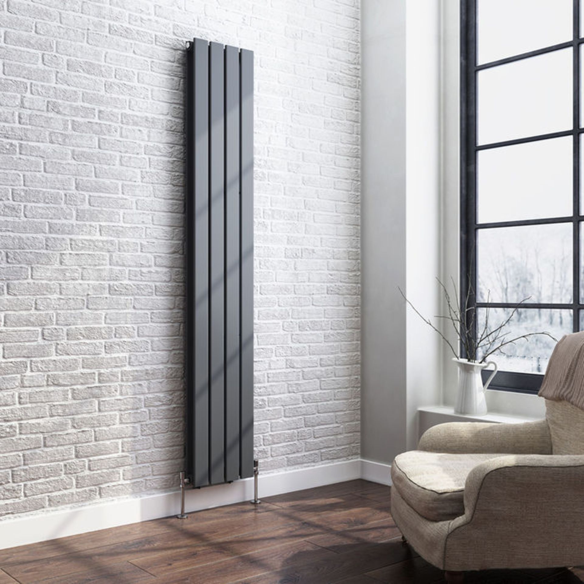 (AL18) 1800x300mm Anthracite Double Flat Panel Vertical Radiator. RRP £399.99. Made with low - Image 2 of 3