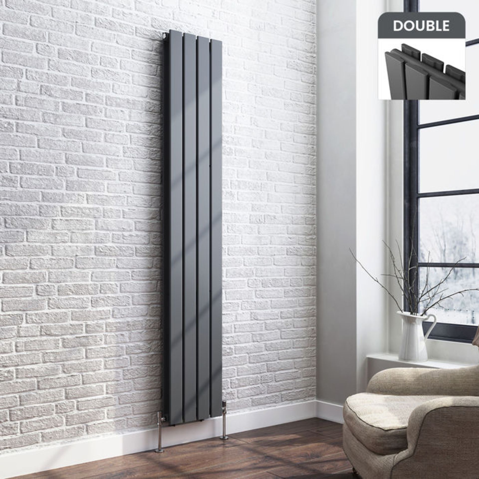 (AL18) 1800x300mm Anthracite Double Flat Panel Vertical Radiator. RRP £399.99. Made with low