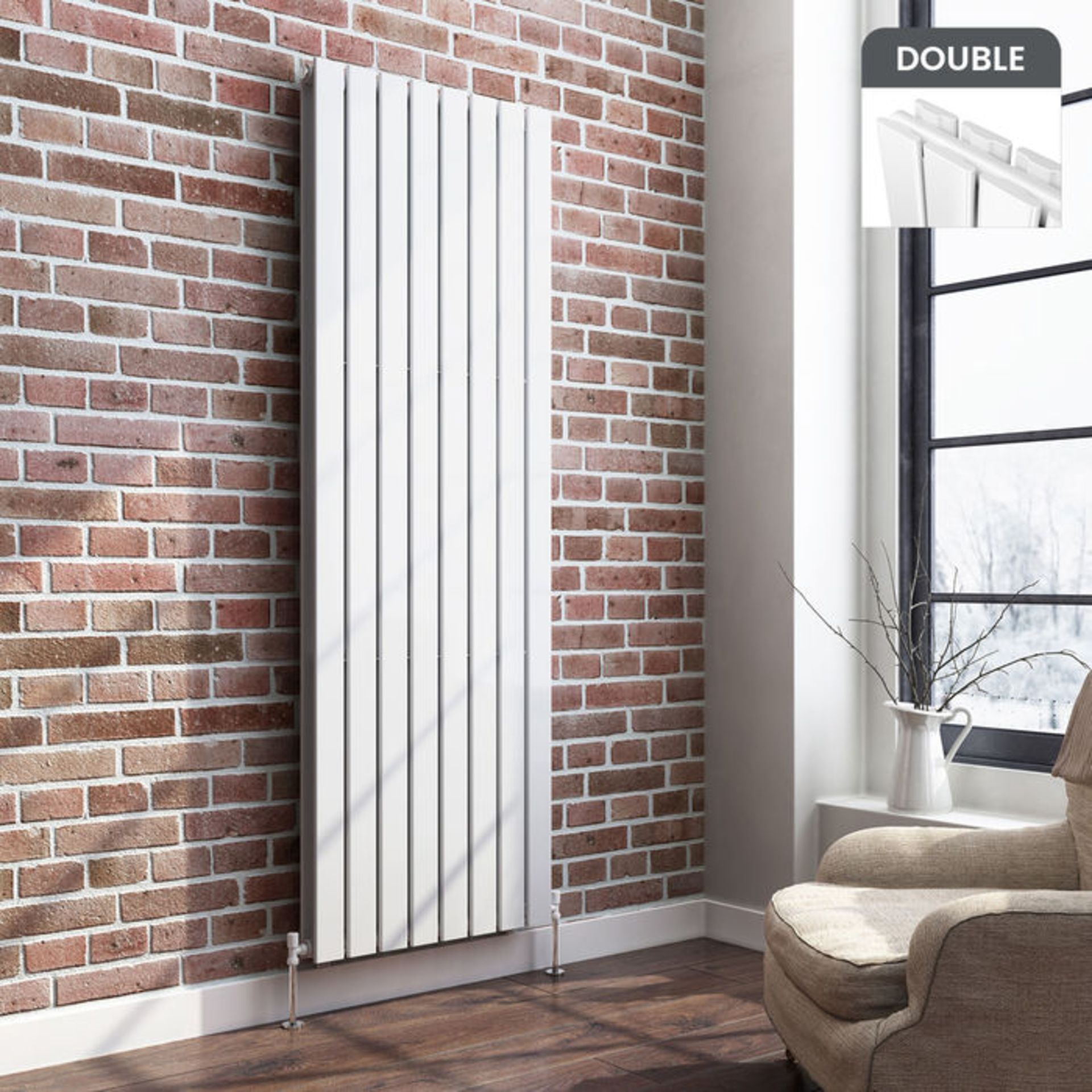 (AL190) 1800x608mm Gloss White Double Flat Panel Vertical Radiator - Premium. RRP £499.99. Made from