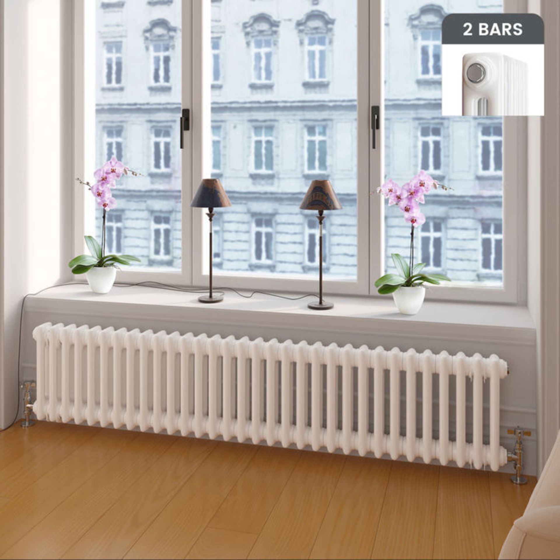 (AL14) 300x1458mm White Double Panel Horizontal Colosseum Traditional Radiator. RRP £519.99. Made