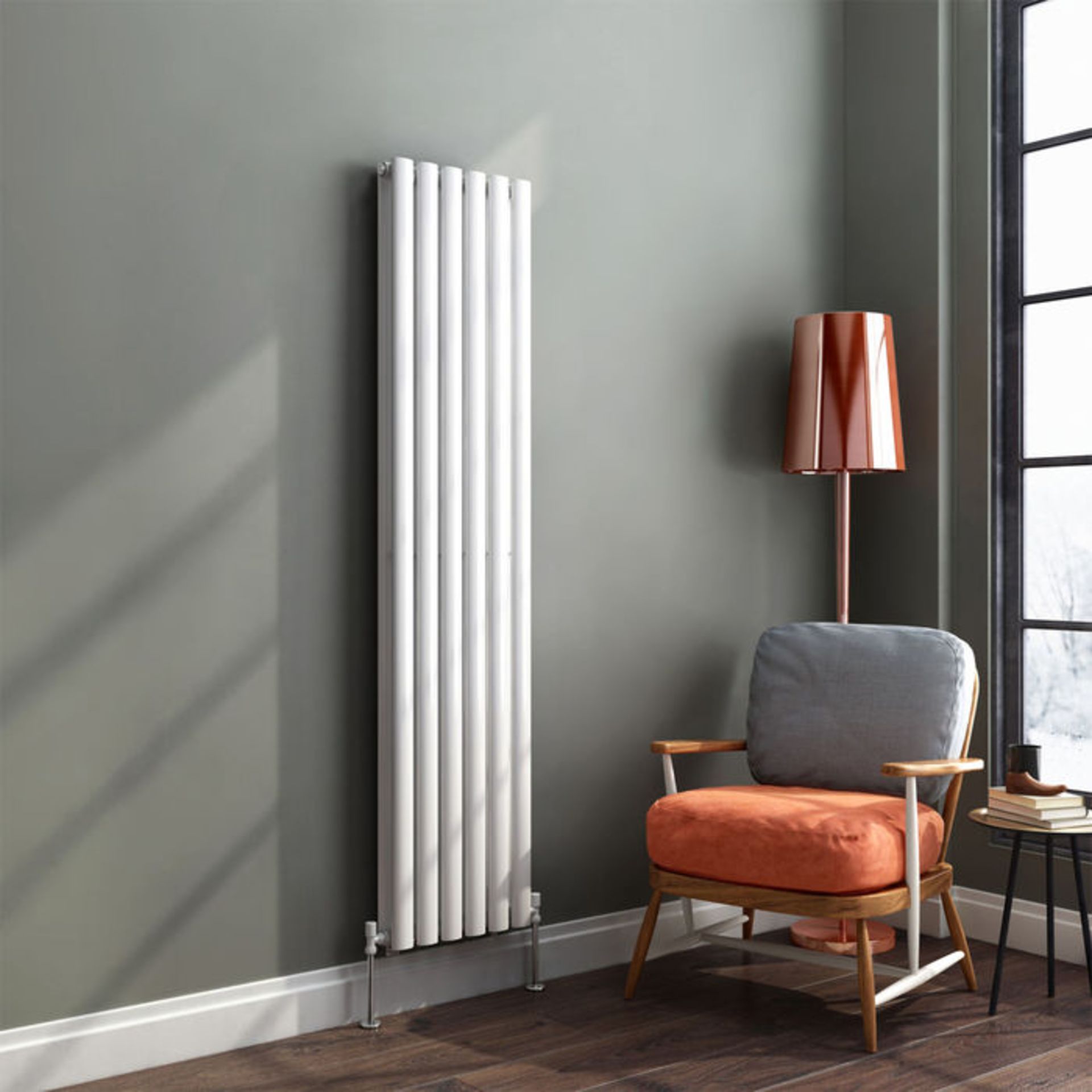 (AL182) 1600x360mm Gloss White Double Oval Tube Vertical Radiator. RRP £349.99. Made from high - Image 2 of 2
