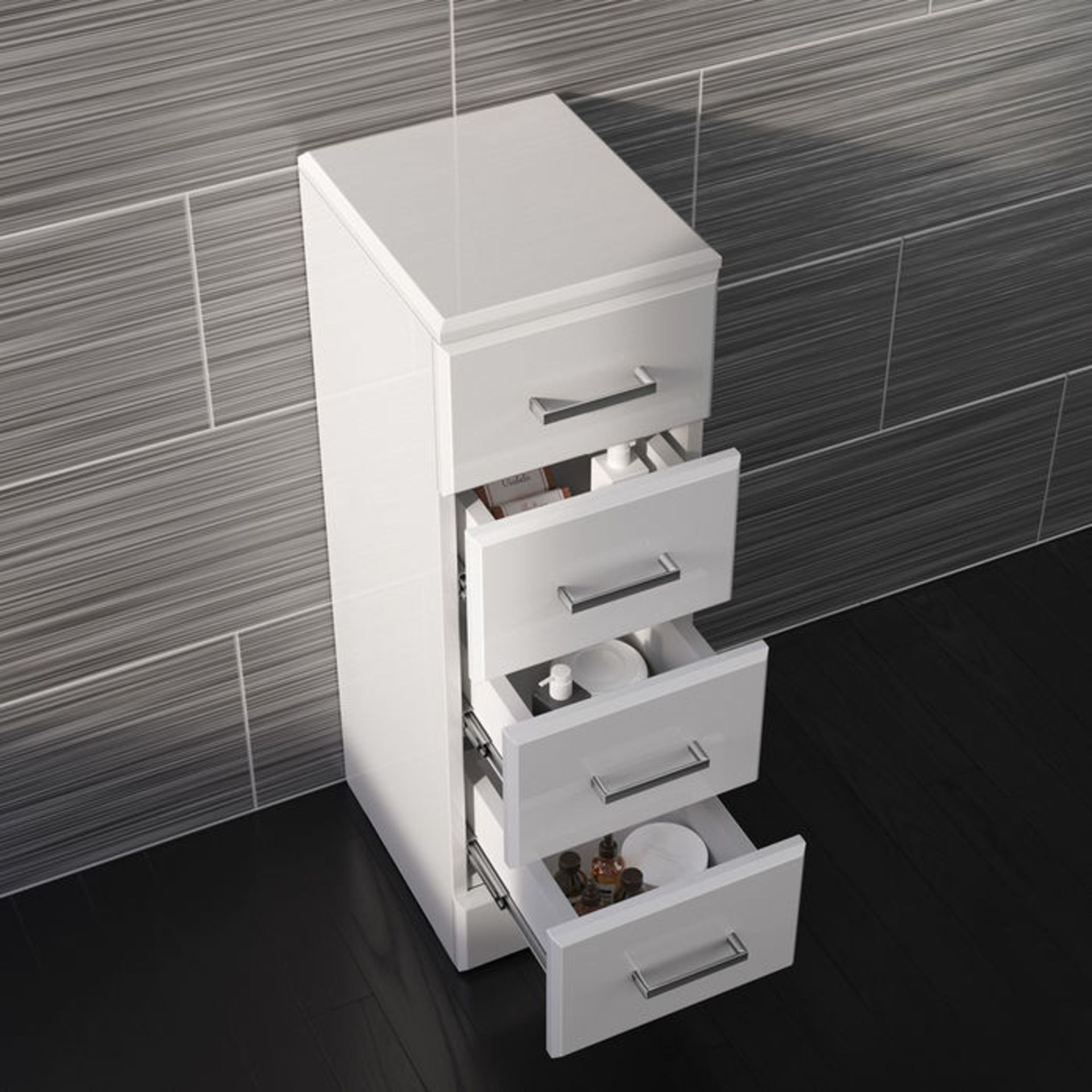 (AL43) 250x300mm Quartz Gloss White Multi Drawer Unit. RRP £143.99. Pristine gloss white finish - Image 2 of 6