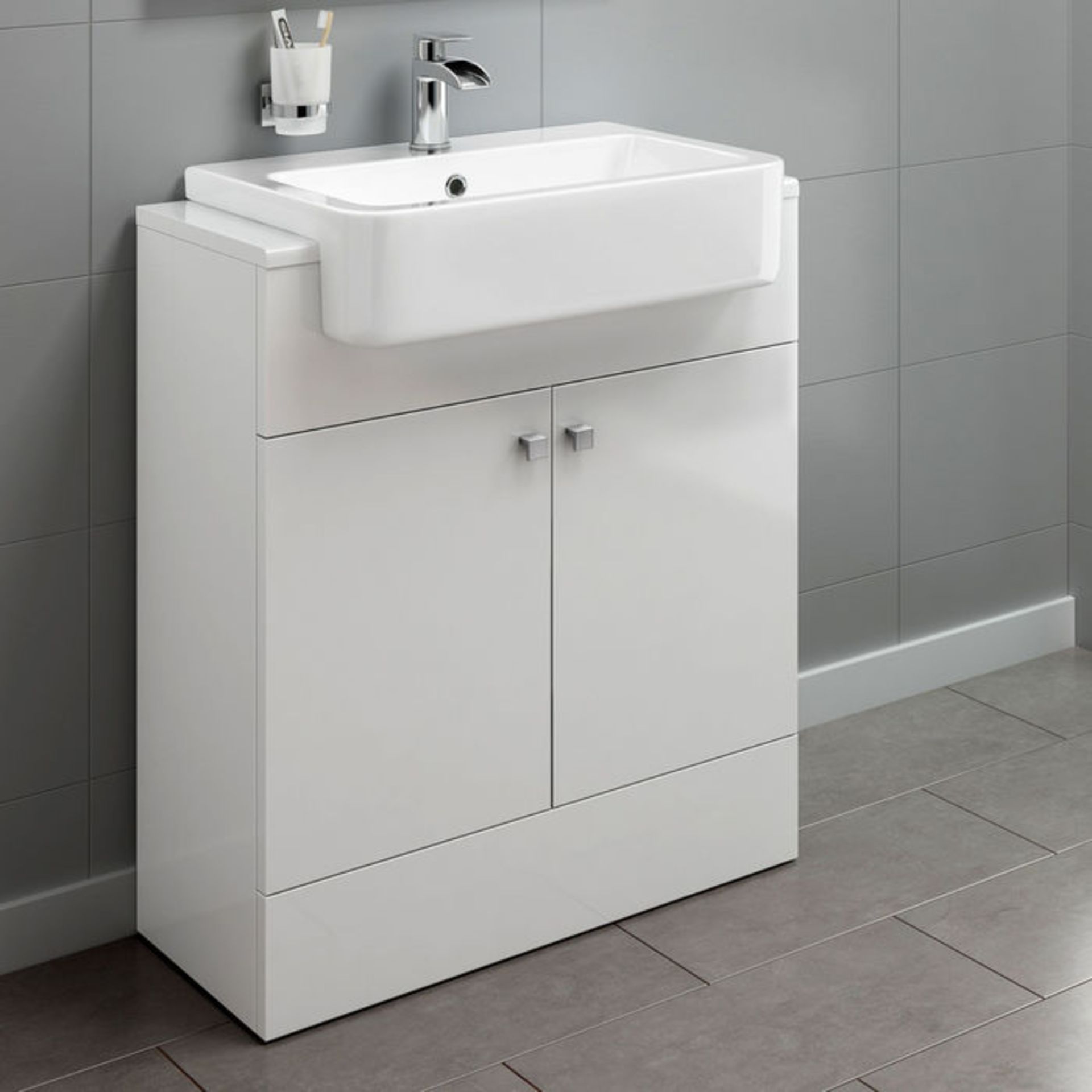 (TS171) 660mm Harper Gloss White Basin Vanity Unit - Floor Standing. RRP £499.99. Comes complete