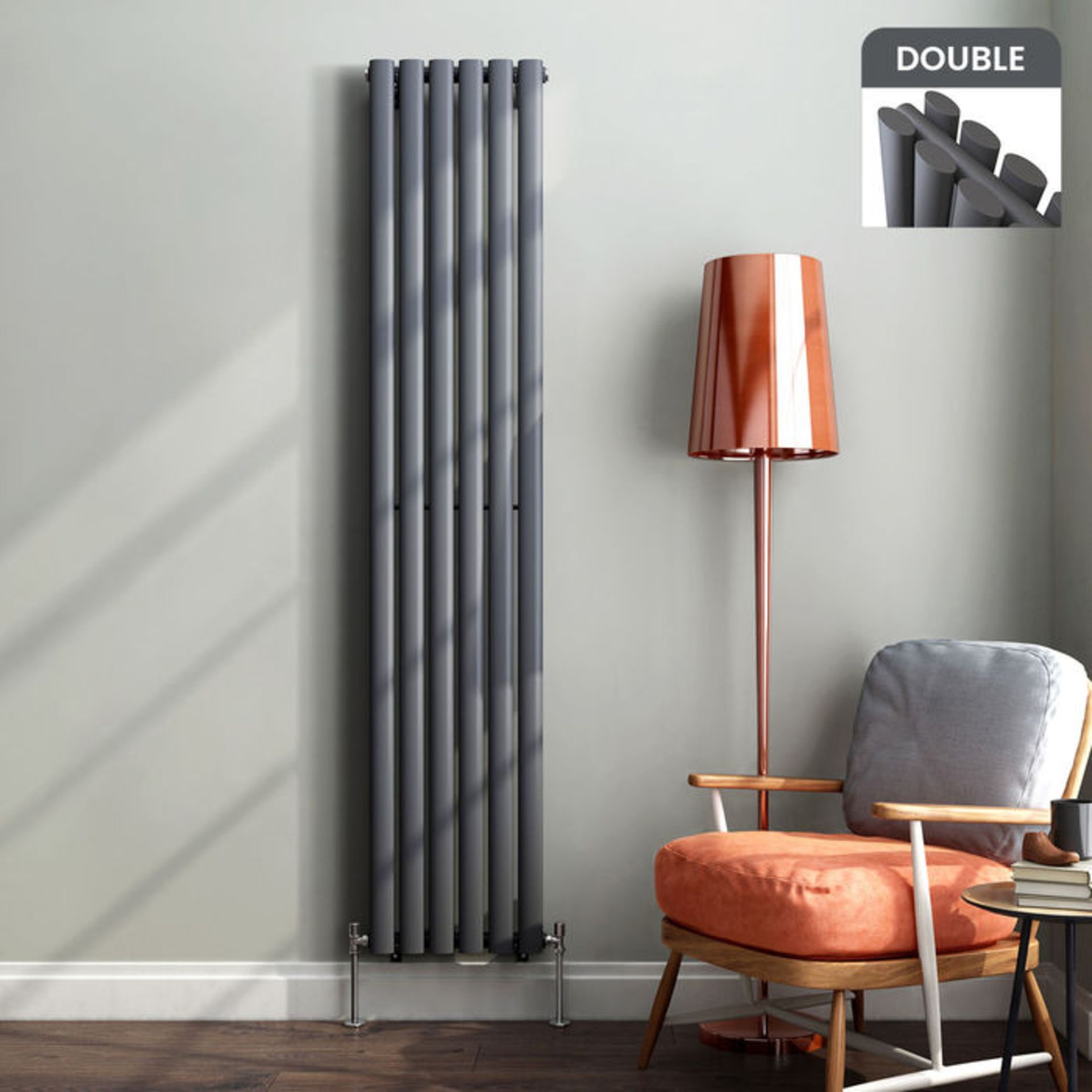 (TS263) 1800x360mm Anthracite Double Oval Tube Vertical Radiator. RRP £412.99. Made from high