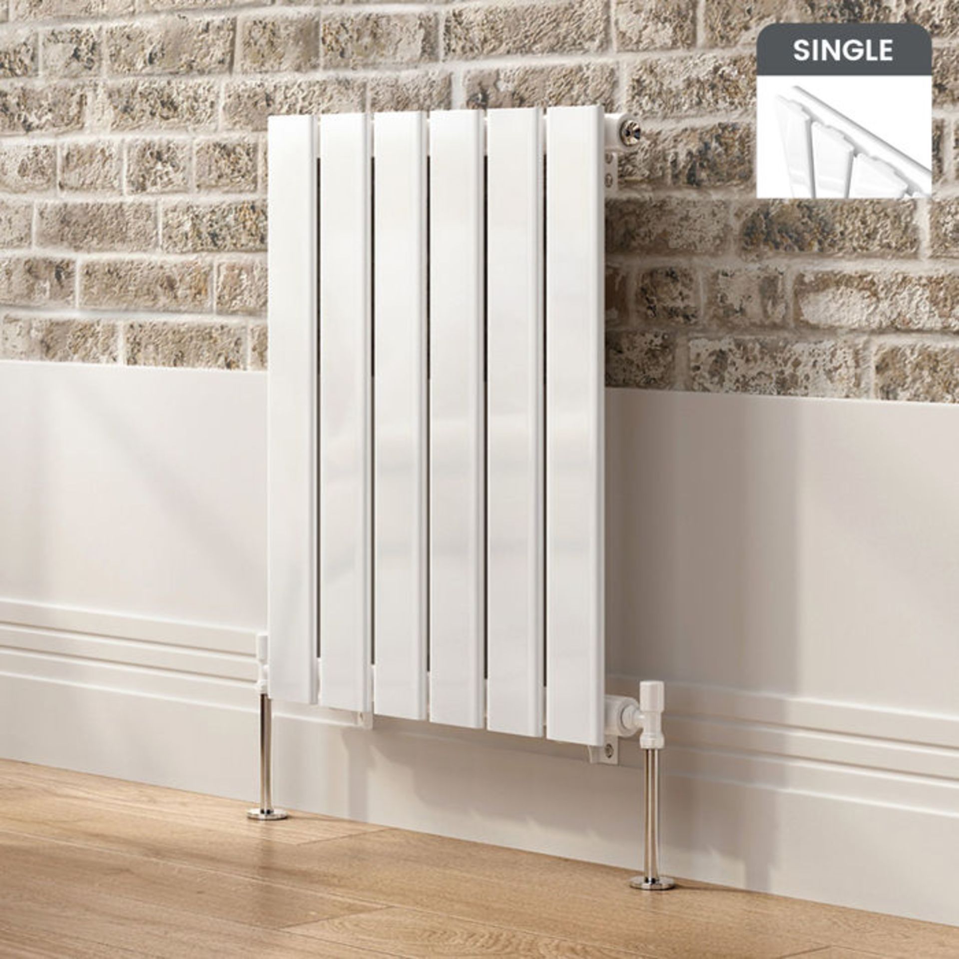 (TS191) 600x456mm Gloss White Single Flat Panel Horizontal Radiator. RRP £184.99. Engineered under