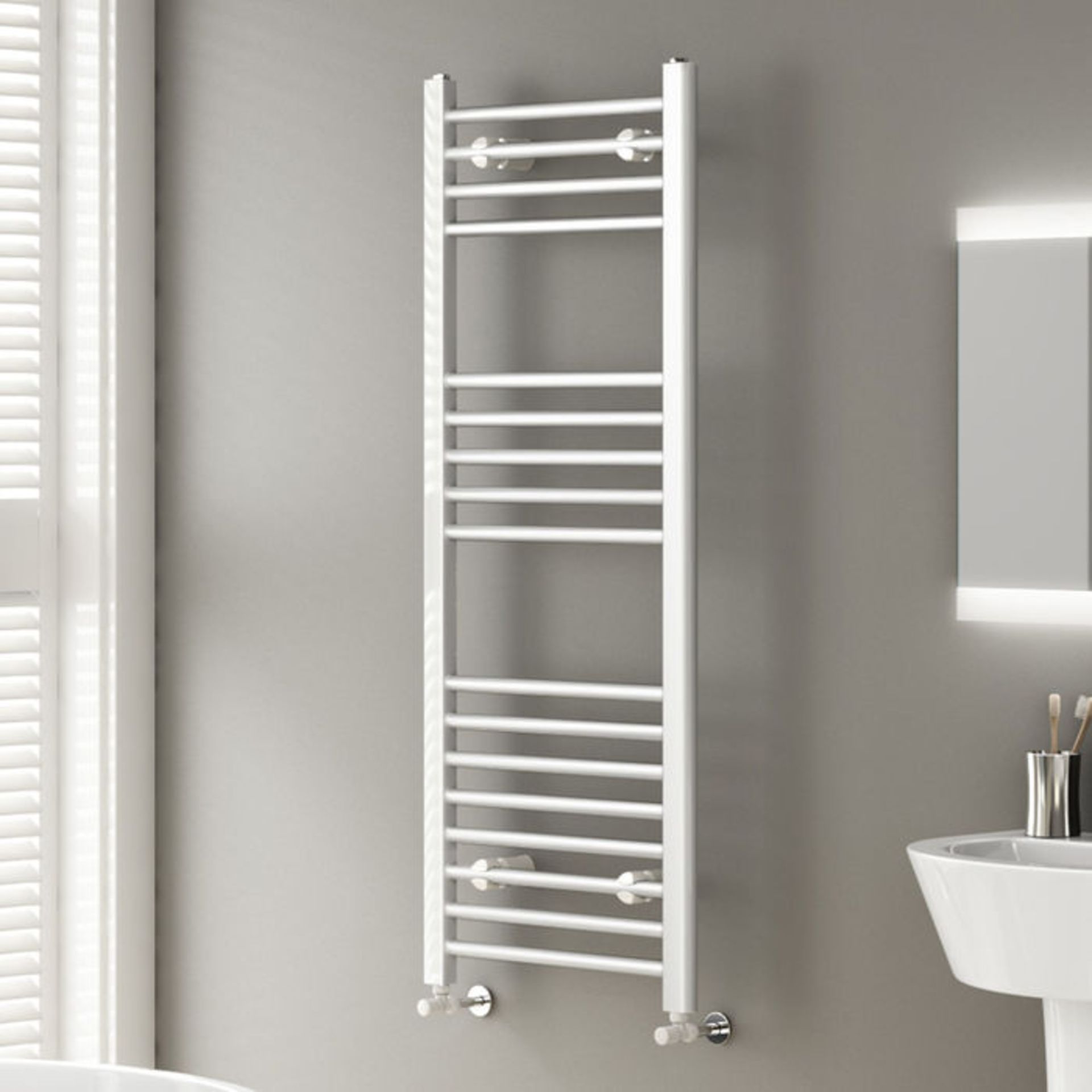 (TS279) 1200x450mm White Straight Rail Ladder Towel Radiator. Made from low carbon steel Finished