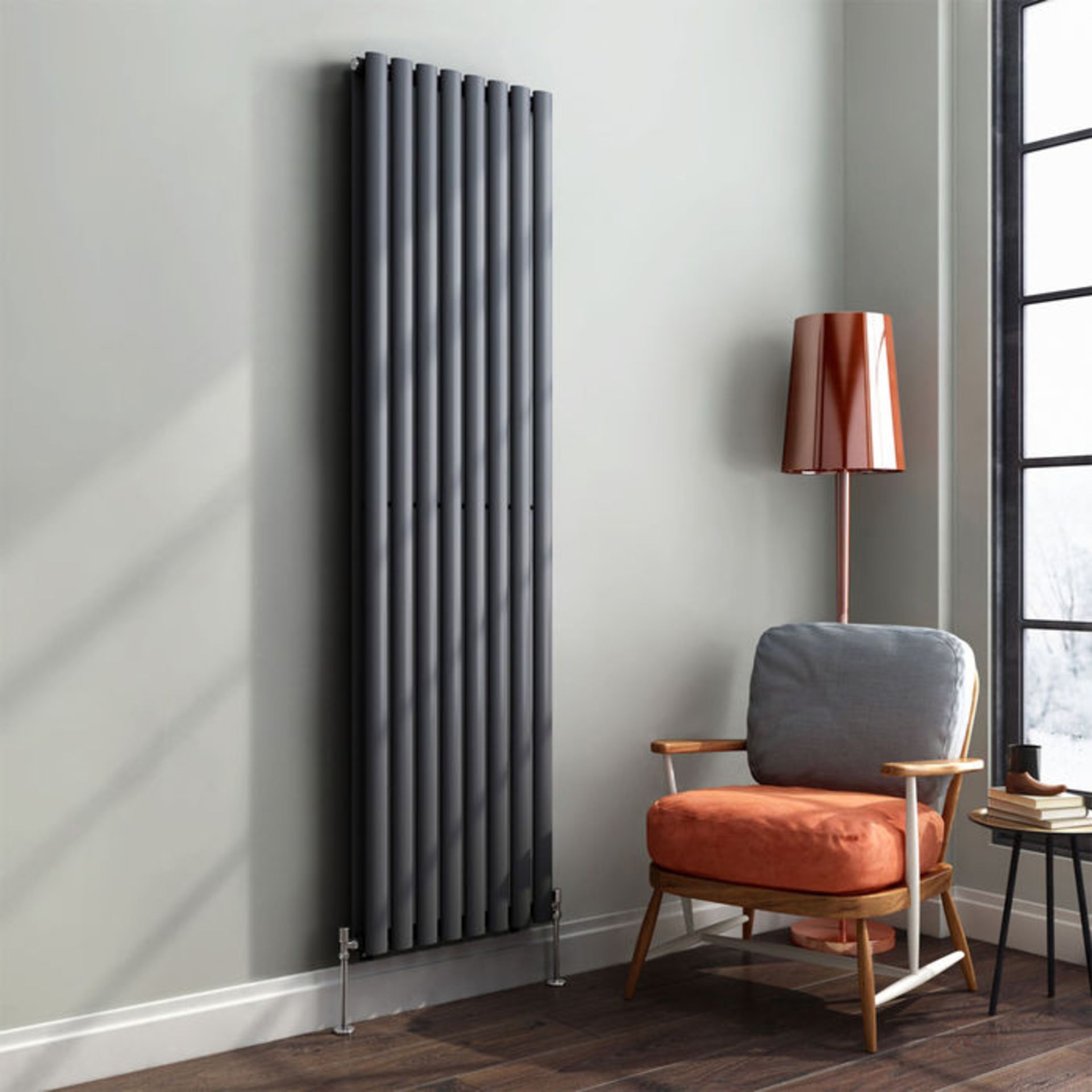 (TS120) 1800x480mm Anthracite Double Oval Tube Vertical Premium Radiator. RRP £499.99. We love - Image 2 of 3