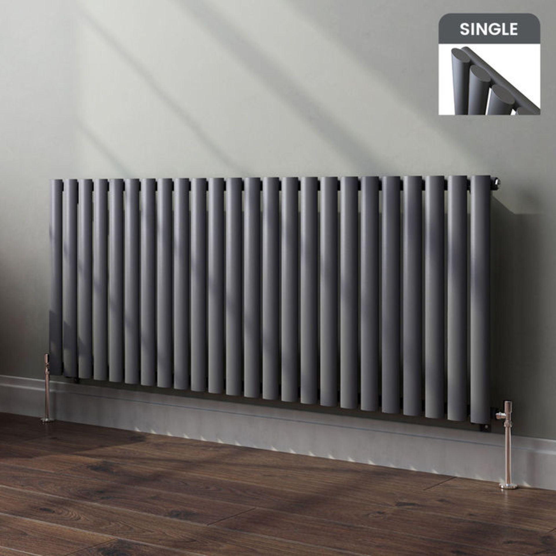 (TS203) 600x1593mm Anthracite Single Panel Oval Tube Horizontal Radiator. RRP £389.99. Made from - Image 2 of 3