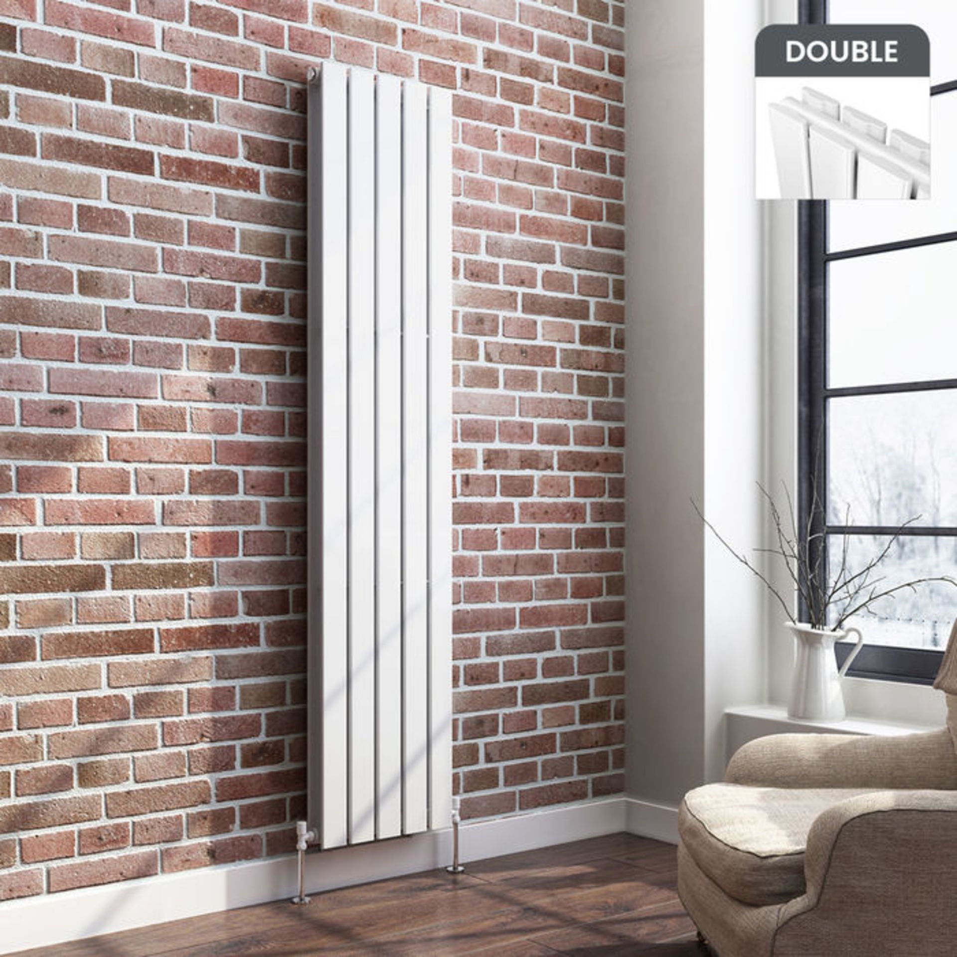 (TS261) 1800x376mm Gloss White Double Flat Panel Vertical Radiator. RRP £499.99. Made with low