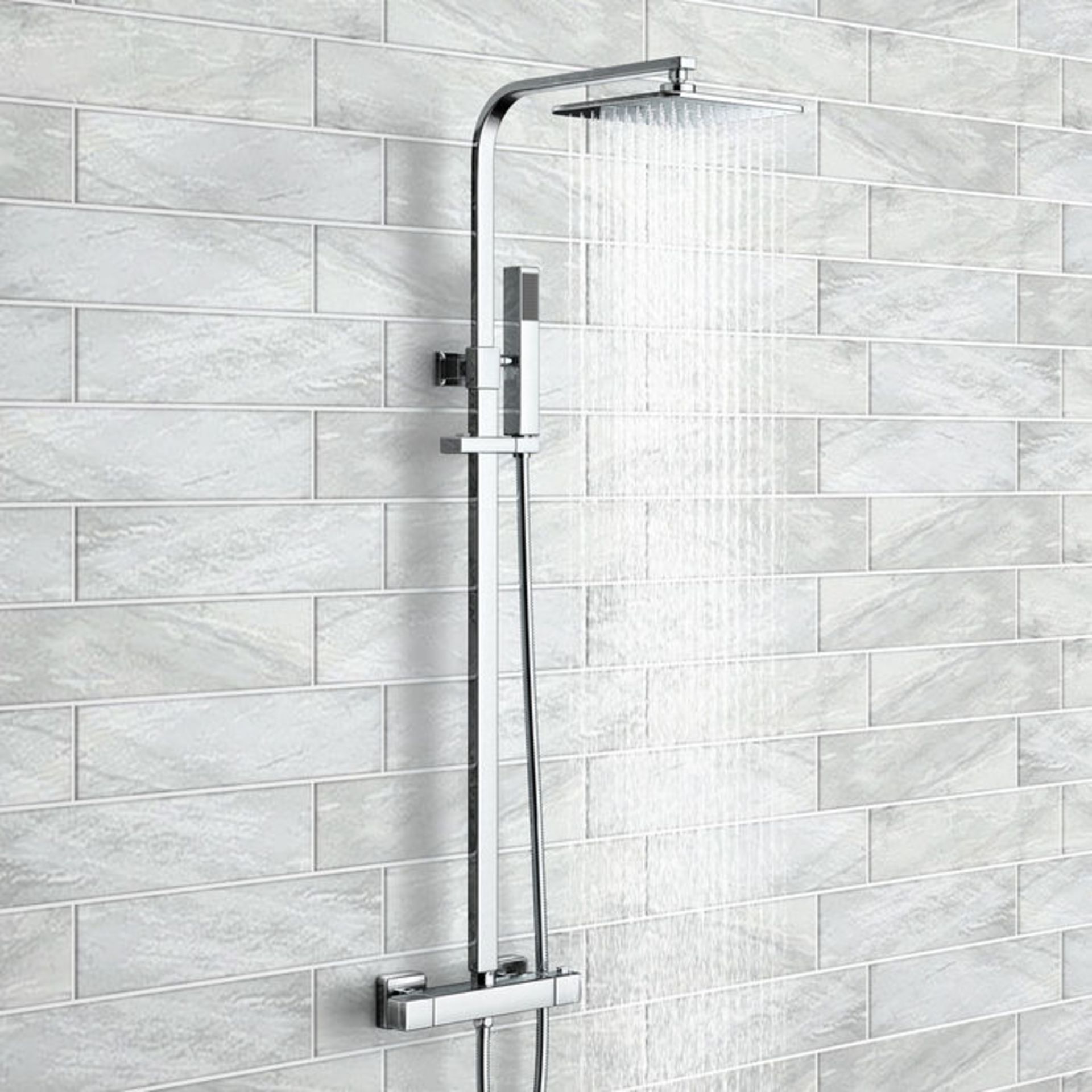 (P135) Square Exposed Thermostatic Shower Kit & Medium Head- Harper Angled, slim and on-trend