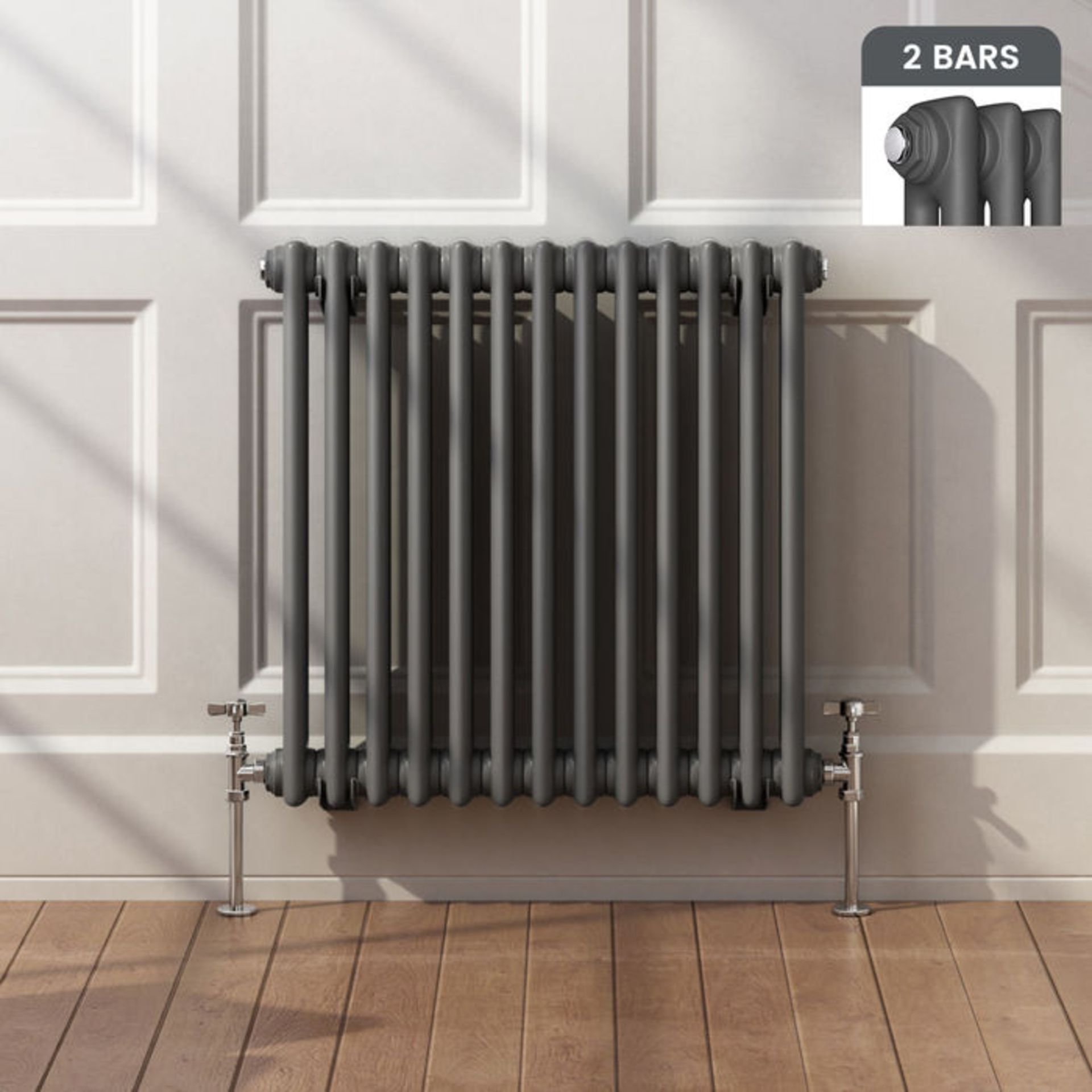 (TA9) 600x603mm Anthracite Double Panel Horizontal Colosseum Traditional Radiator. RRP £309.99.