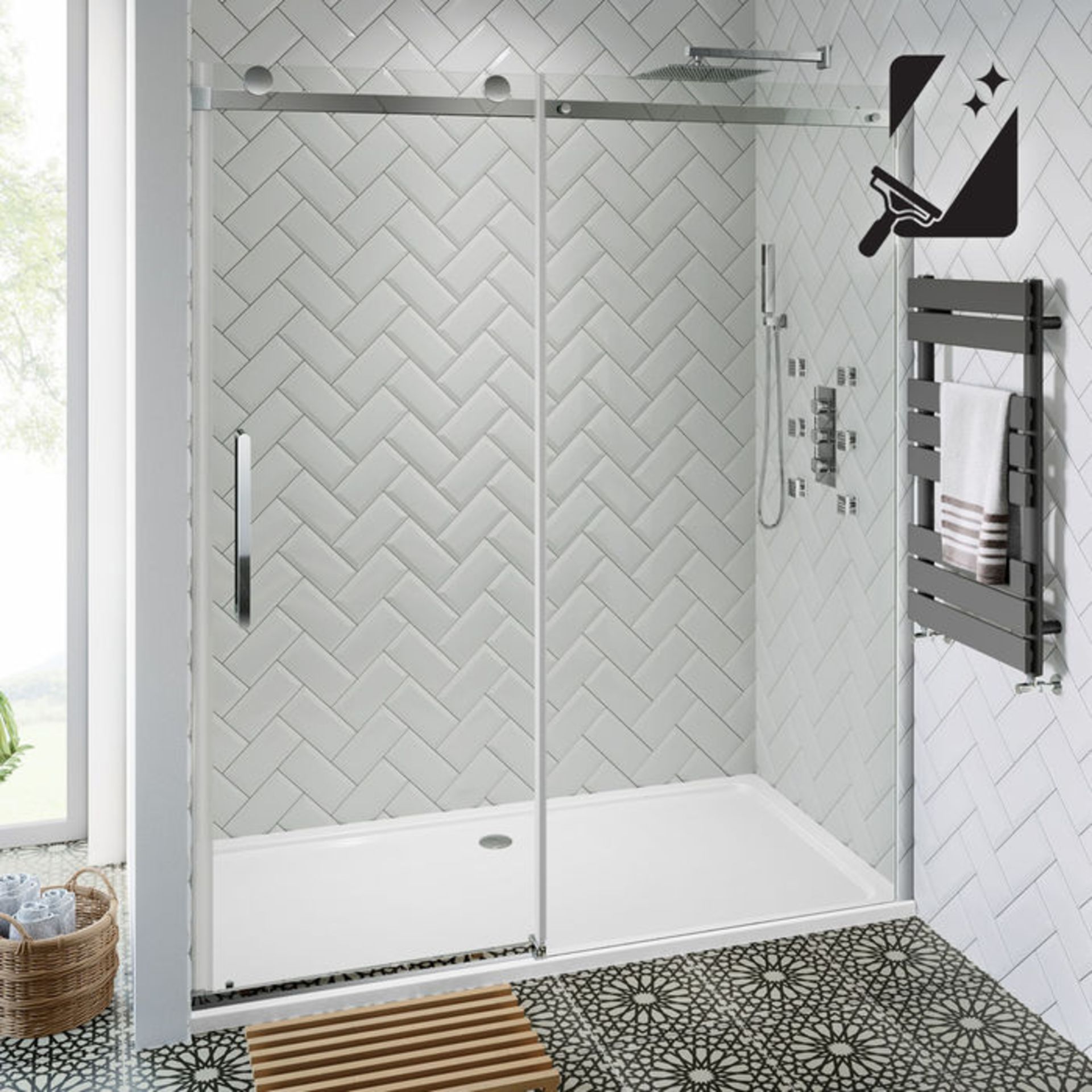 (TA38) 1700mm - 10mm - Premium Frameless EasyClean Sliding Shower Door. RRP £549.99. 10mm British