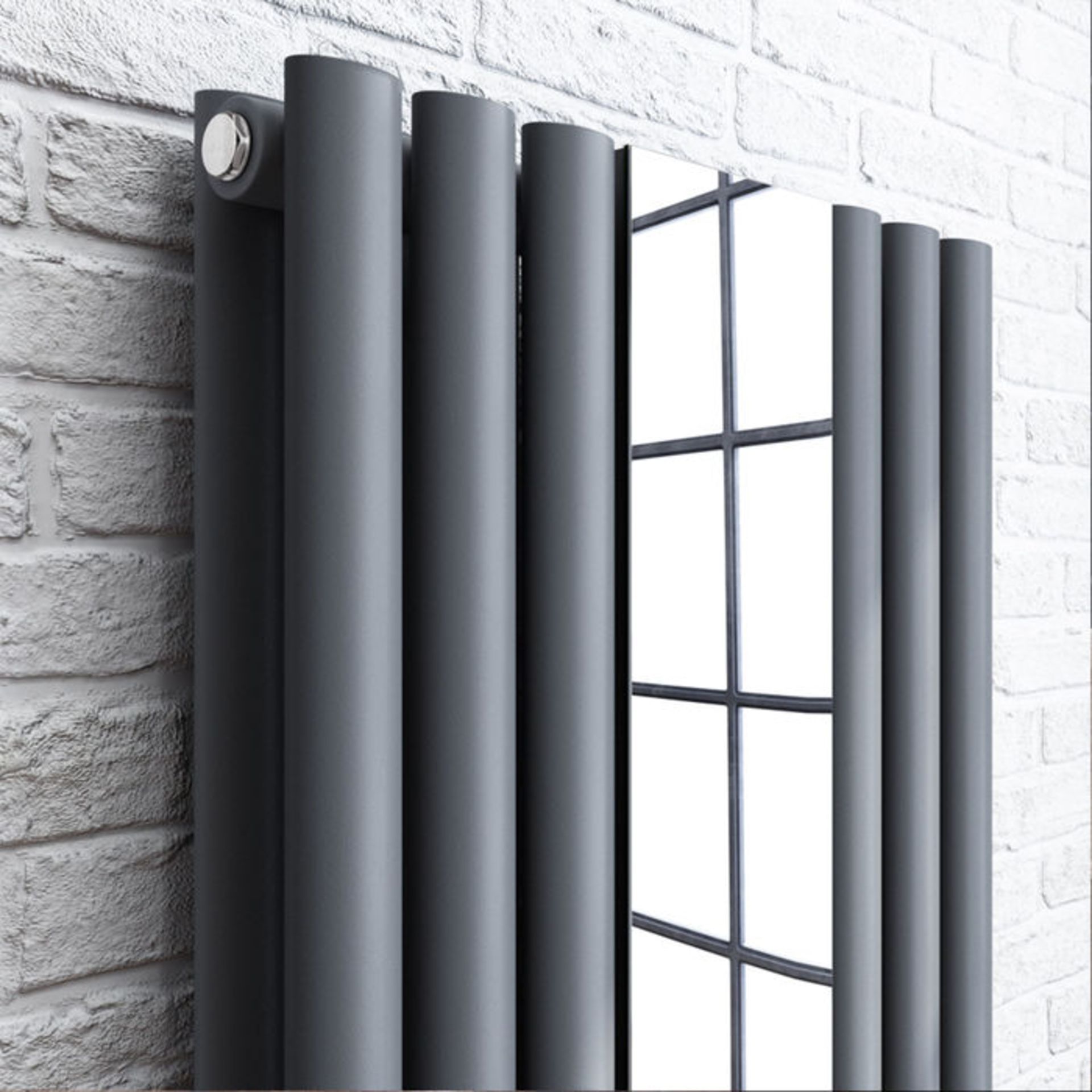 (TA6) 1800x500mm Mirrored Anthracite Single Oval Panel Radiator- Denver. RRP £349.99. Made from high - Image 3 of 3
