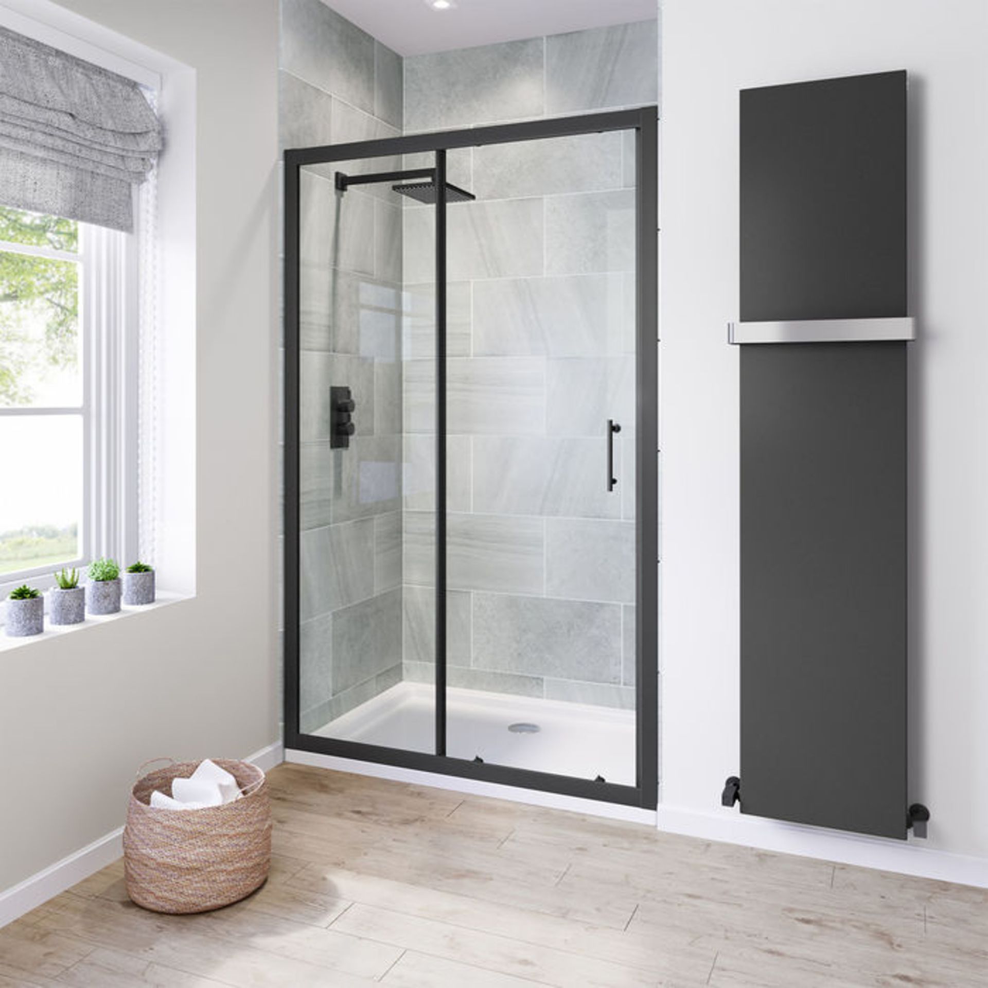 (TA35) 1200mm - 6mm Black Frame Sliding Shower Door. RRP £399.99. Stylish matte black finish frame - Image 2 of 4