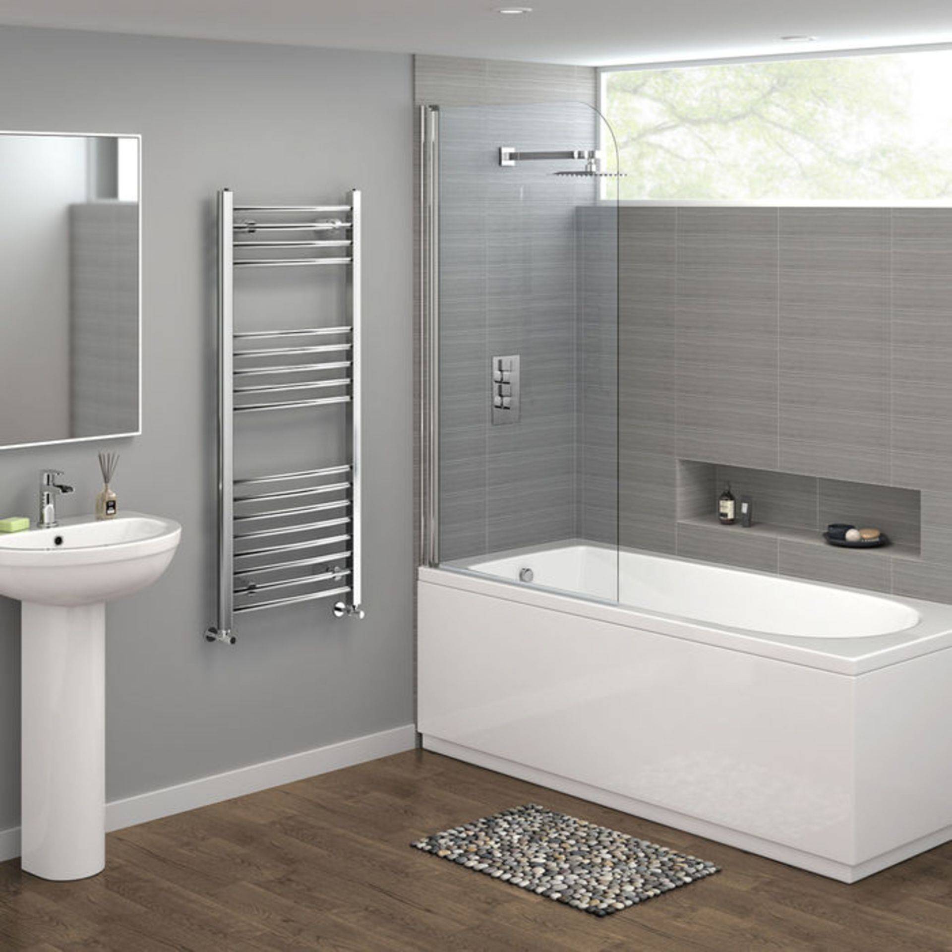 (TA266) 1200x500mm - 20mm Tubes - Chrome Curved Rail Ladder Towel Radiator. Made from chrome - Image 2 of 3