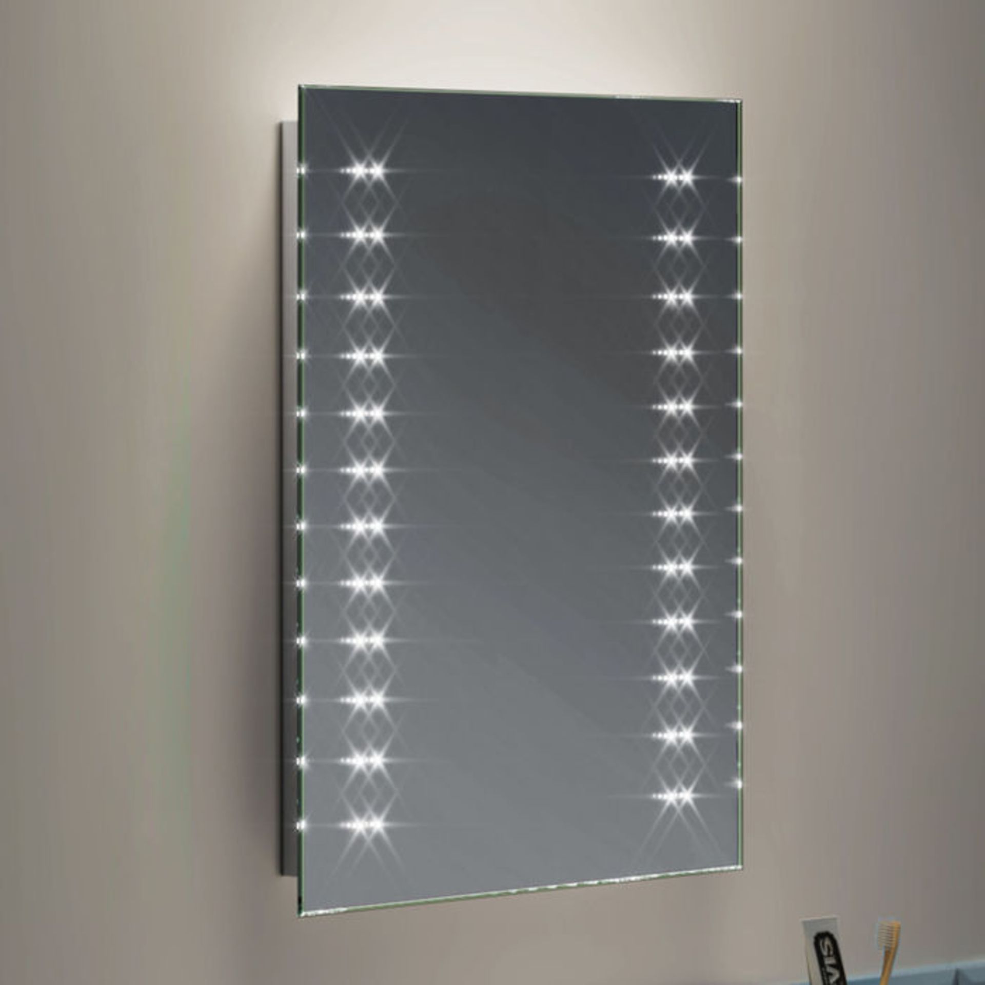(TS334) 390x500mm Galactic Illuminated LED Mirror - Battery Operated. Energy saving controlled