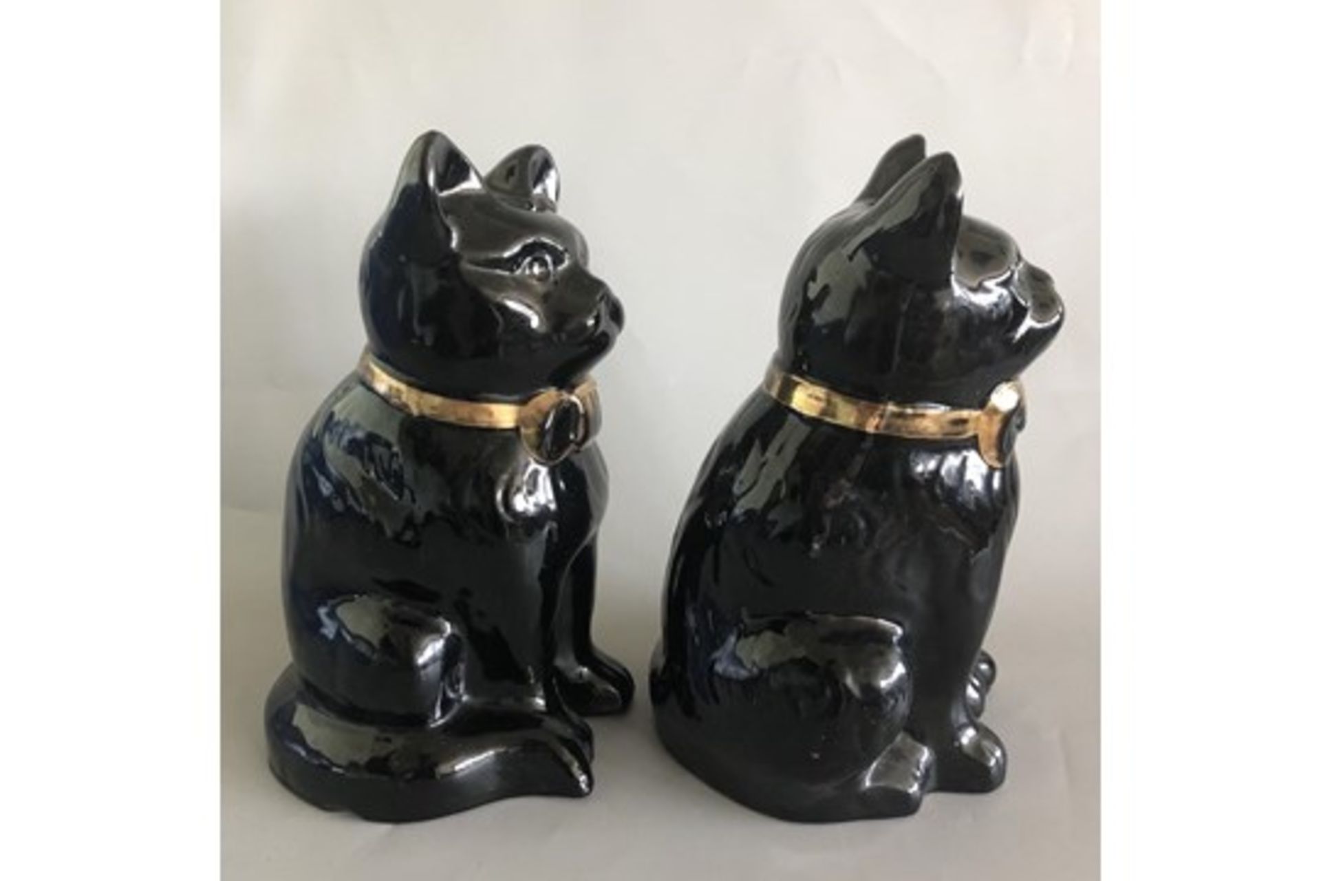 Pair of Antique Staffordshire Pottery Jackfield Black Fireside Cats by Sadler - Image 4 of 10