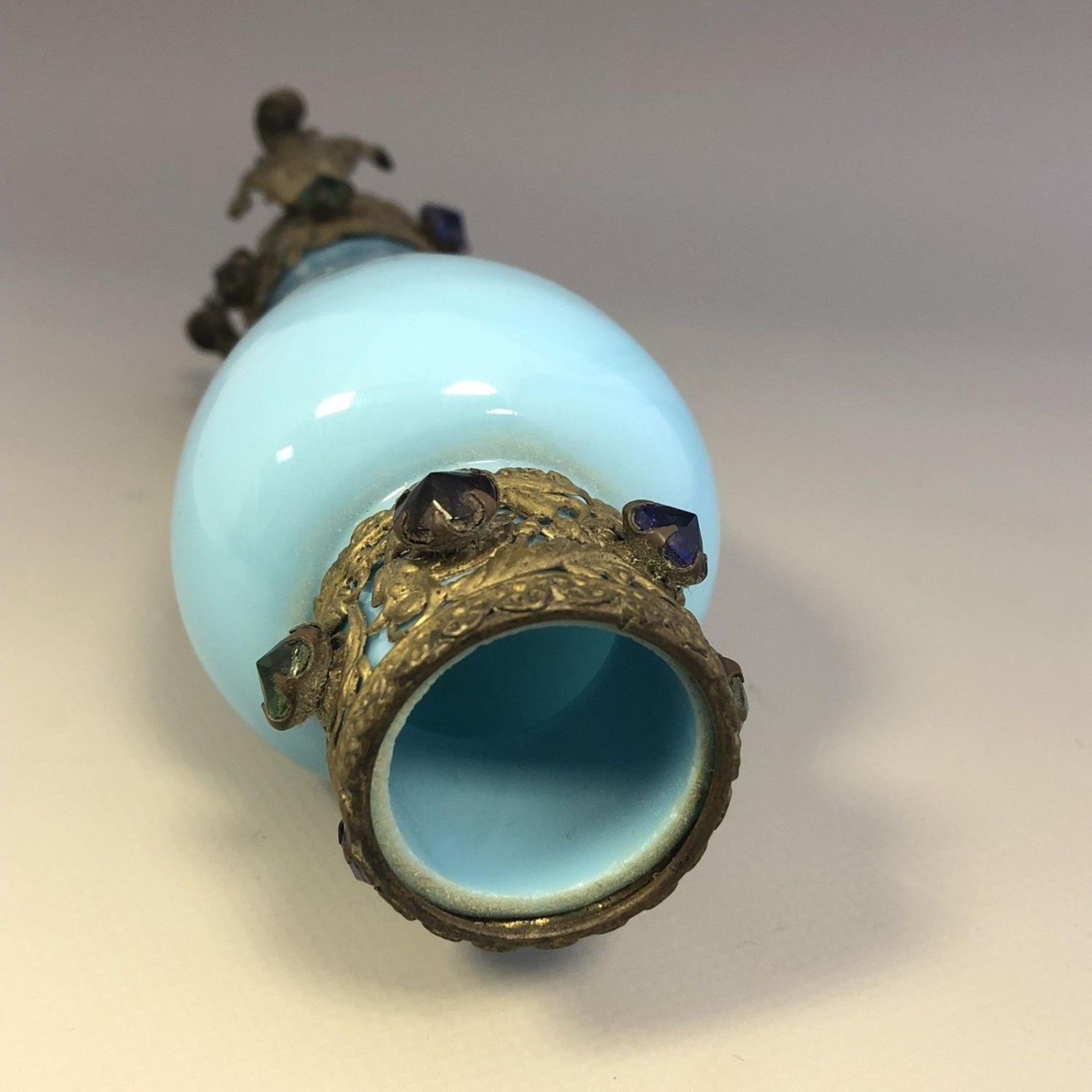 French blue opaline glass vase/perfume bottle gilt metal jewelled mounts - 19thC - Image 2 of 4