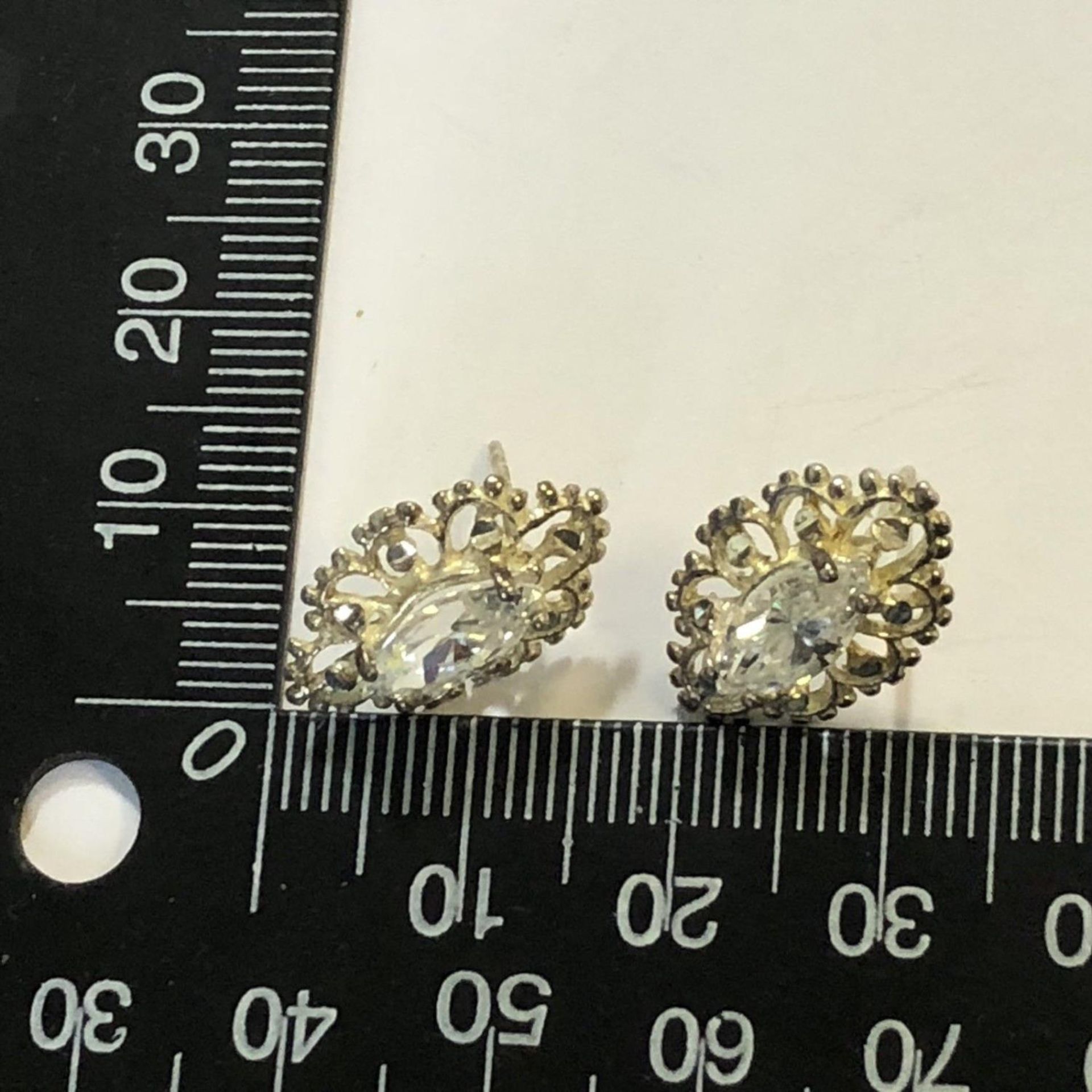 925 Silver Oval Cubic Zirconia Earrings - Marked 925 USA - Image 3 of 3