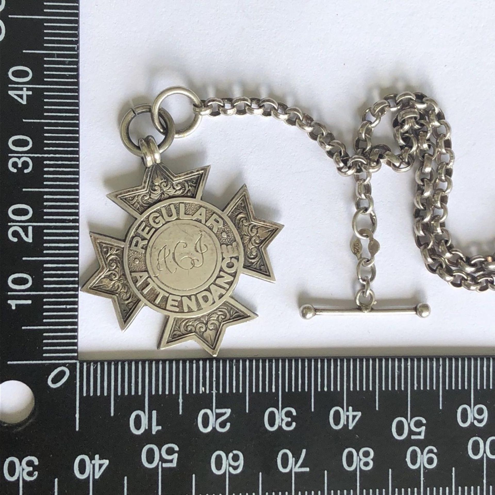 Antique Silver Ladies Hallmarked Fob Medal & Pocket Watch Chain Marked 925 c1906 - Image 3 of 3